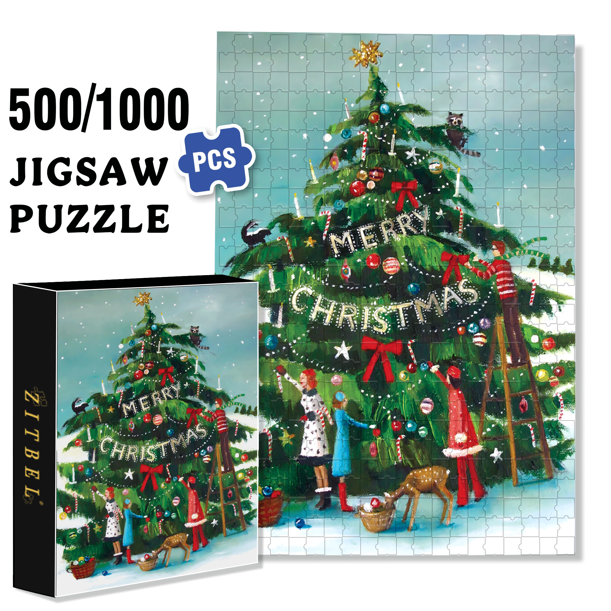 The Peppermint Family 500pcs/1000pcs Jigsaw Puzzle, Scratch-Resistant, Interactive Family Game & Brain-Boosting DIY Decor, Perfect for Halloween, Christmas & New Year Gifts, Family Puzzle Game