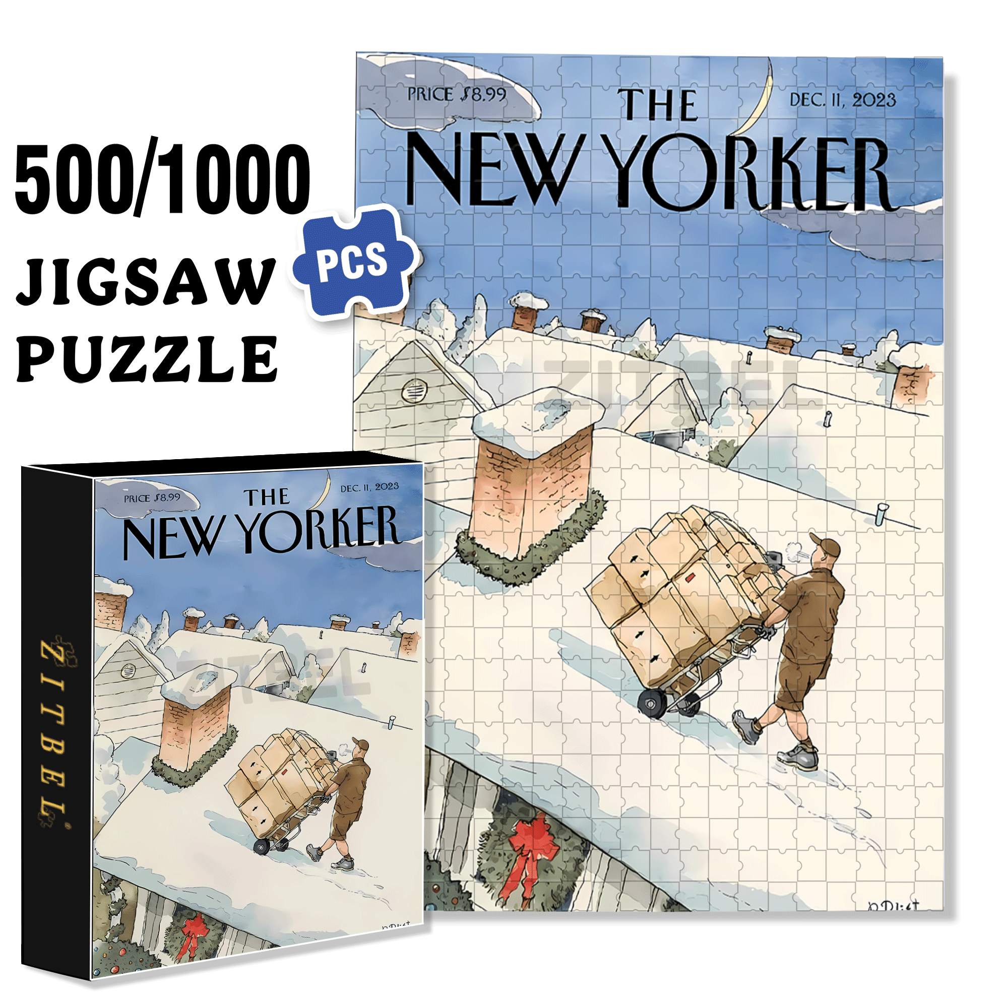 Undeterred By Snowy Weather 500pcs/1000pcs Jigsaw Puzzle, Scratch-Resistant, Interactive Family Game & Brain-Boosting DIY Decor, Perfect for Halloween, Christmas & New Year Gifts, Family Puzzle Game