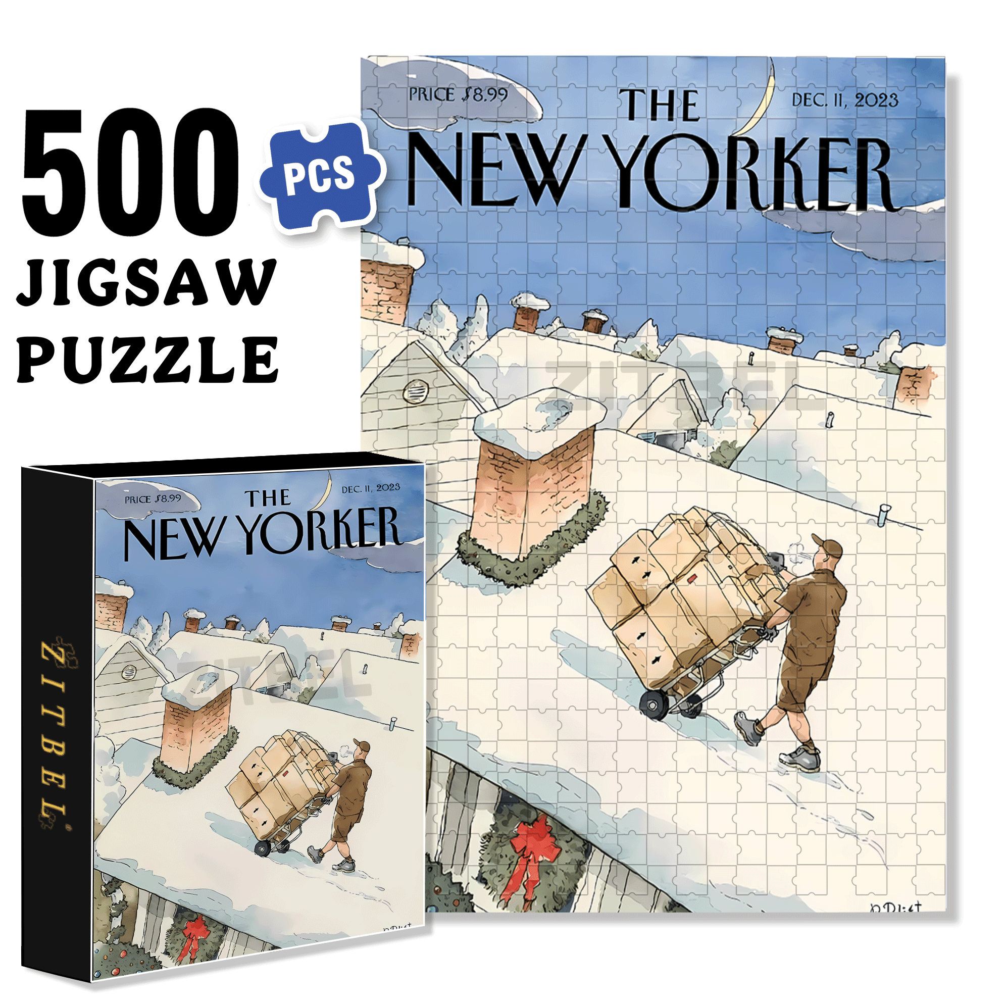 Undeterred By Snowy Weather 500pcs/1000pcs Jigsaw Puzzle, Scratch-Resistant, Interactive Family Game & Brain-Boosting DIY Decor, Perfect for Halloween, Christmas & New Year Gifts, Family Puzzle Game