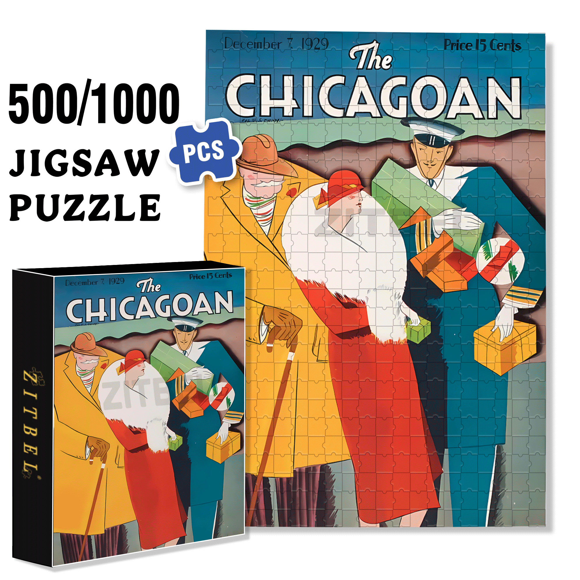 Xmas Shopping 500pcs/1000pcs Jigsaw Puzzle, Scratch-Resistant, Interactive Family Game & Brain-Boosting DIY Decor, Perfect for Halloween, Christmas & New Year Gifts, Family Puzzle Game