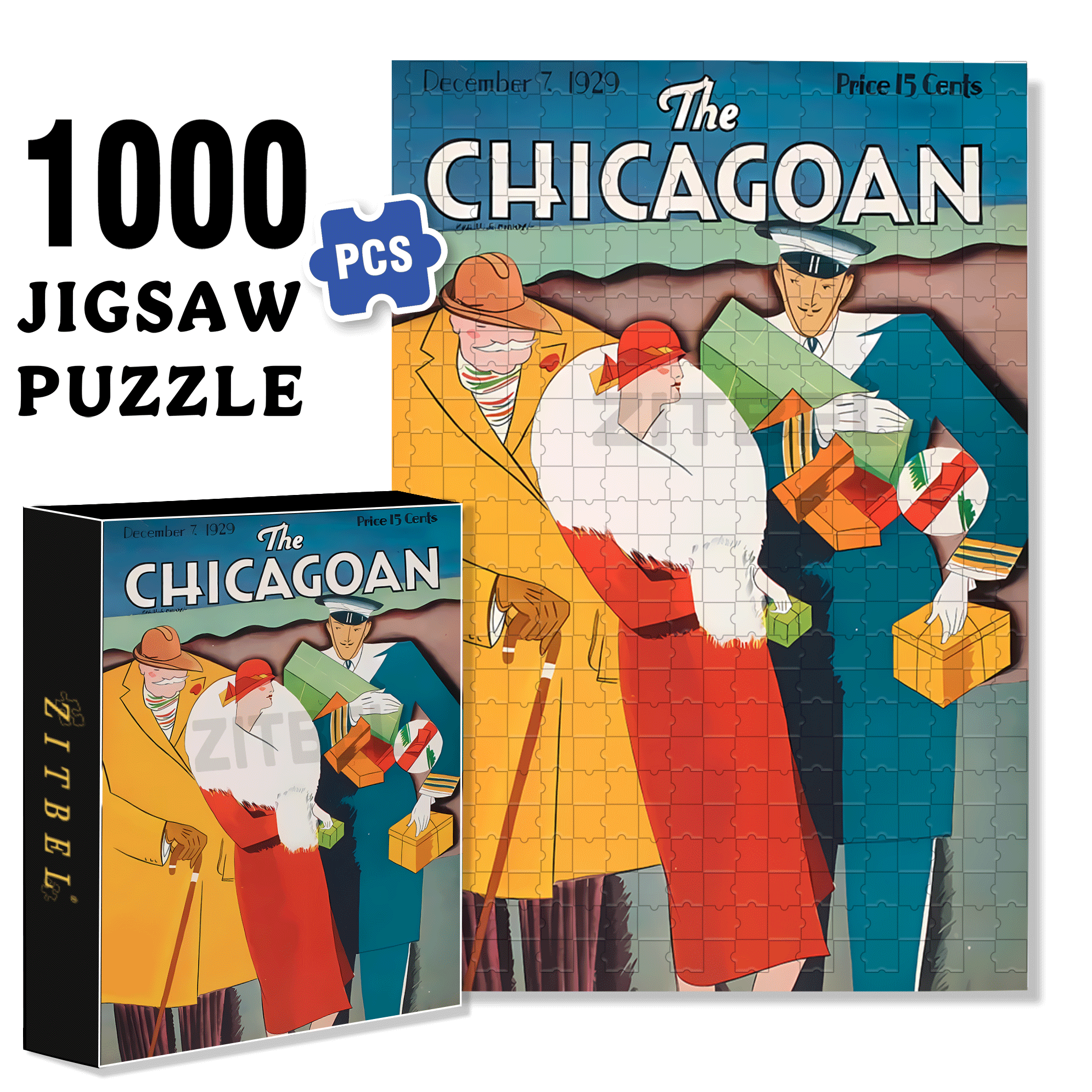 Xmas Shopping 500pcs/1000pcs Jigsaw Puzzle, Scratch-Resistant, Interactive Family Game & Brain-Boosting DIY Decor, Perfect for Halloween, Christmas & New Year Gifts, Family Puzzle Game
