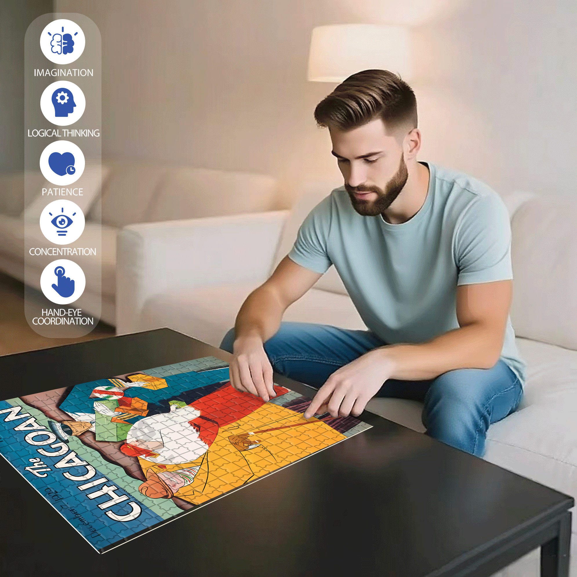 Xmas Shopping 500pcs/1000pcs Jigsaw Puzzle, Scratch-Resistant, Interactive Family Game & Brain-Boosting DIY Decor, Perfect for Halloween, Christmas & New Year Gifts, Family Puzzle Game