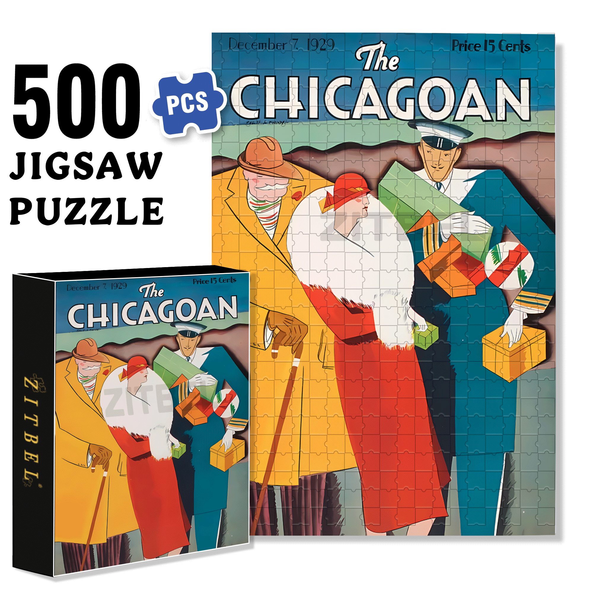 Xmas Shopping 500pcs/1000pcs Jigsaw Puzzle, Scratch-Resistant, Interactive Family Game & Brain-Boosting DIY Decor, Perfect for Halloween, Christmas & New Year Gifts, Family Puzzle Game