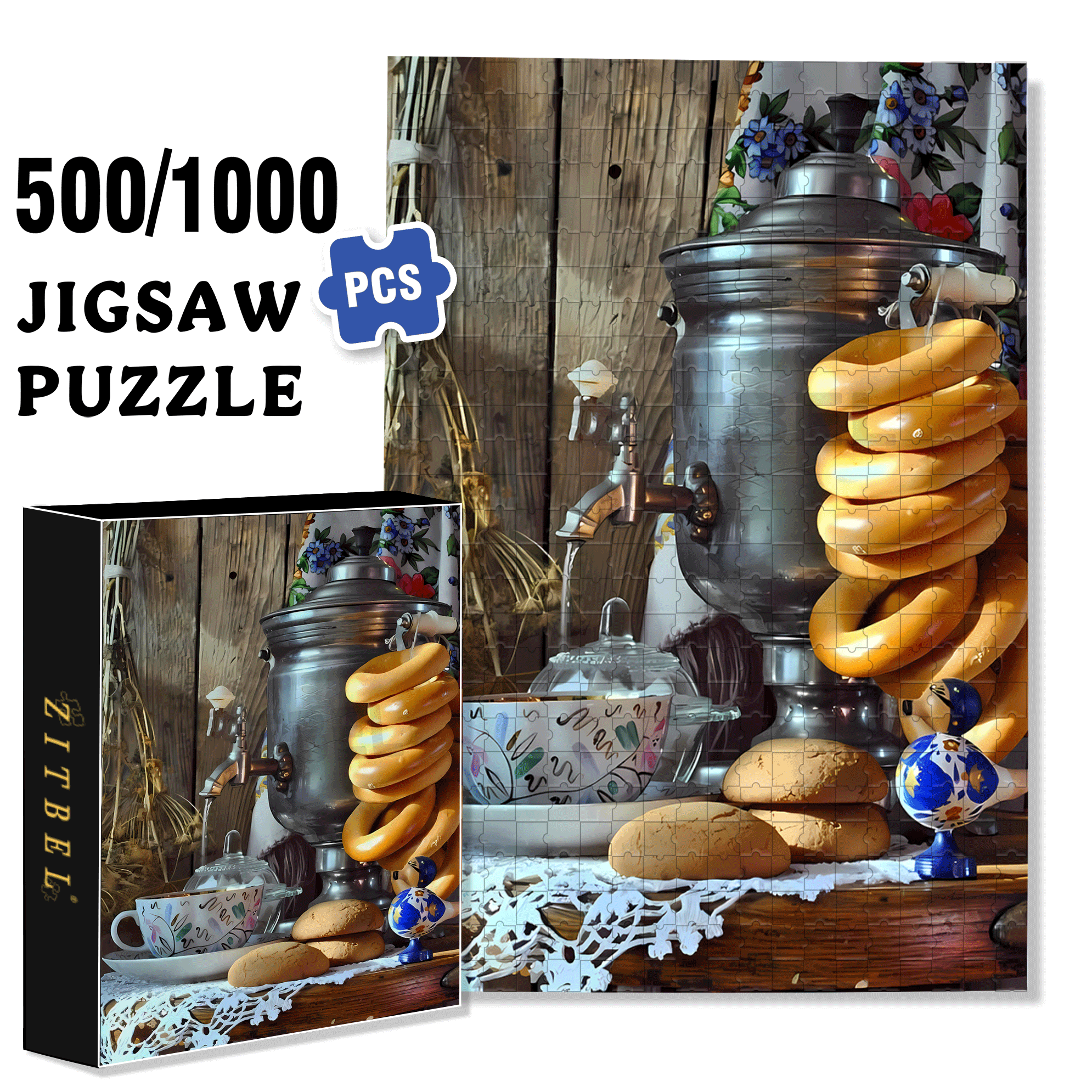 Afternoon Tea Snacks 500pcs/1000pcs Jigsaw Puzzle, Scratch-Resistant, Interactive Family Game & Brain-Boosting DIY Decor, Perfect for Halloween, Christmas & New Year Gifts, Family Puzzle Game