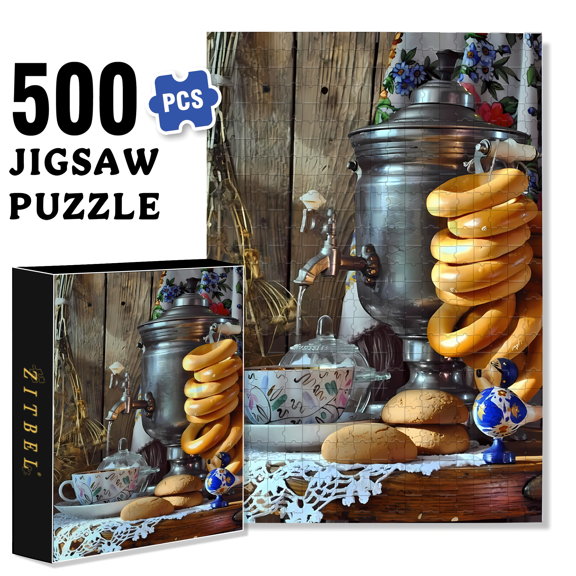 Afternoon Tea Snacks 500pcs/1000pcs Jigsaw Puzzle, Scratch-Resistant, Interactive Family Game & Brain-Boosting DIY Decor, Perfect for Halloween, Christmas & New Year Gifts, Family Puzzle Game