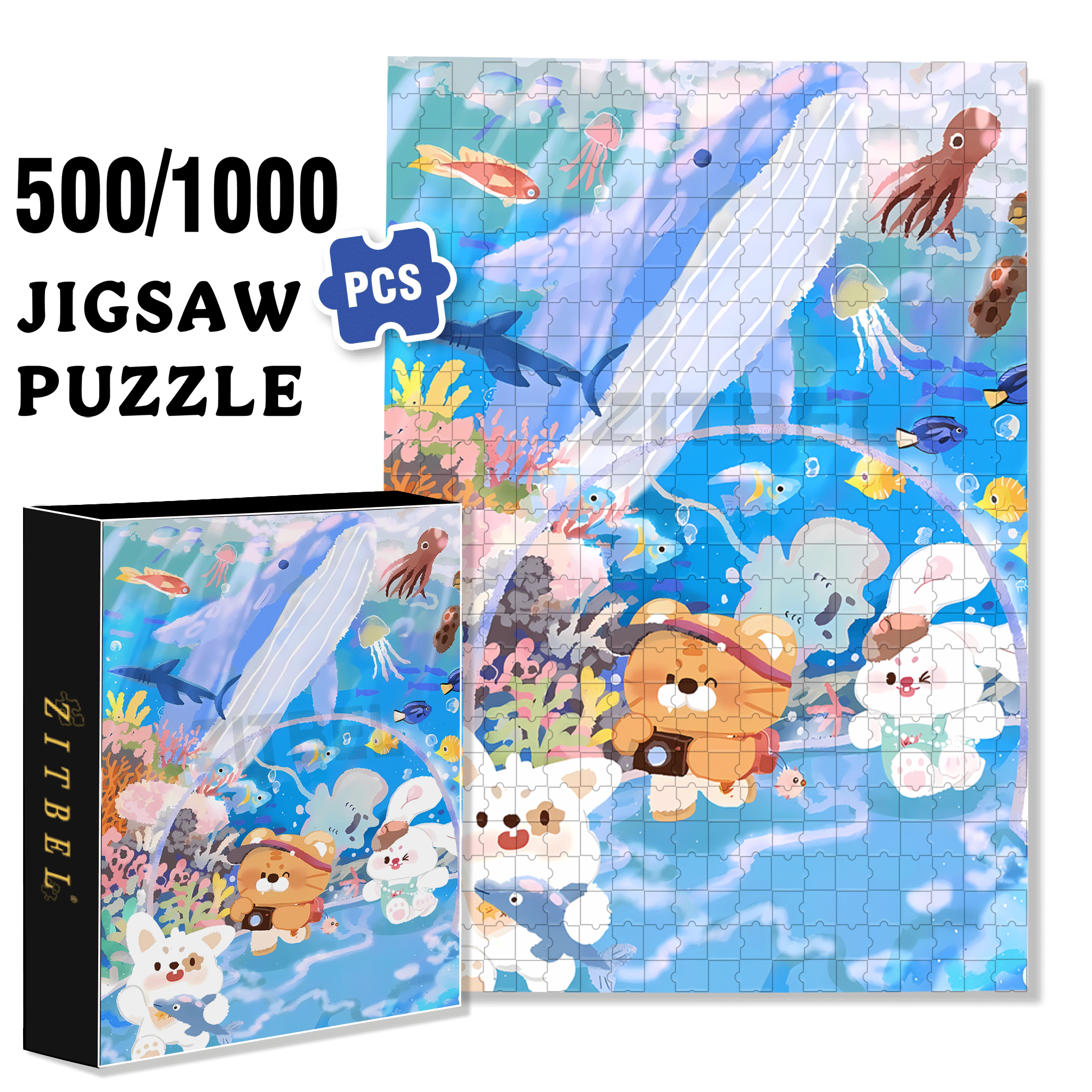 Aquarium Tour 500pcs/1000pcs Jigsaw Puzzle, Scratch-Resistant, Interactive Family Game & Brain-Boosting DIY Decor, Perfect for Halloween, Christmas & New Year Gifts, Family Puzzle Game
