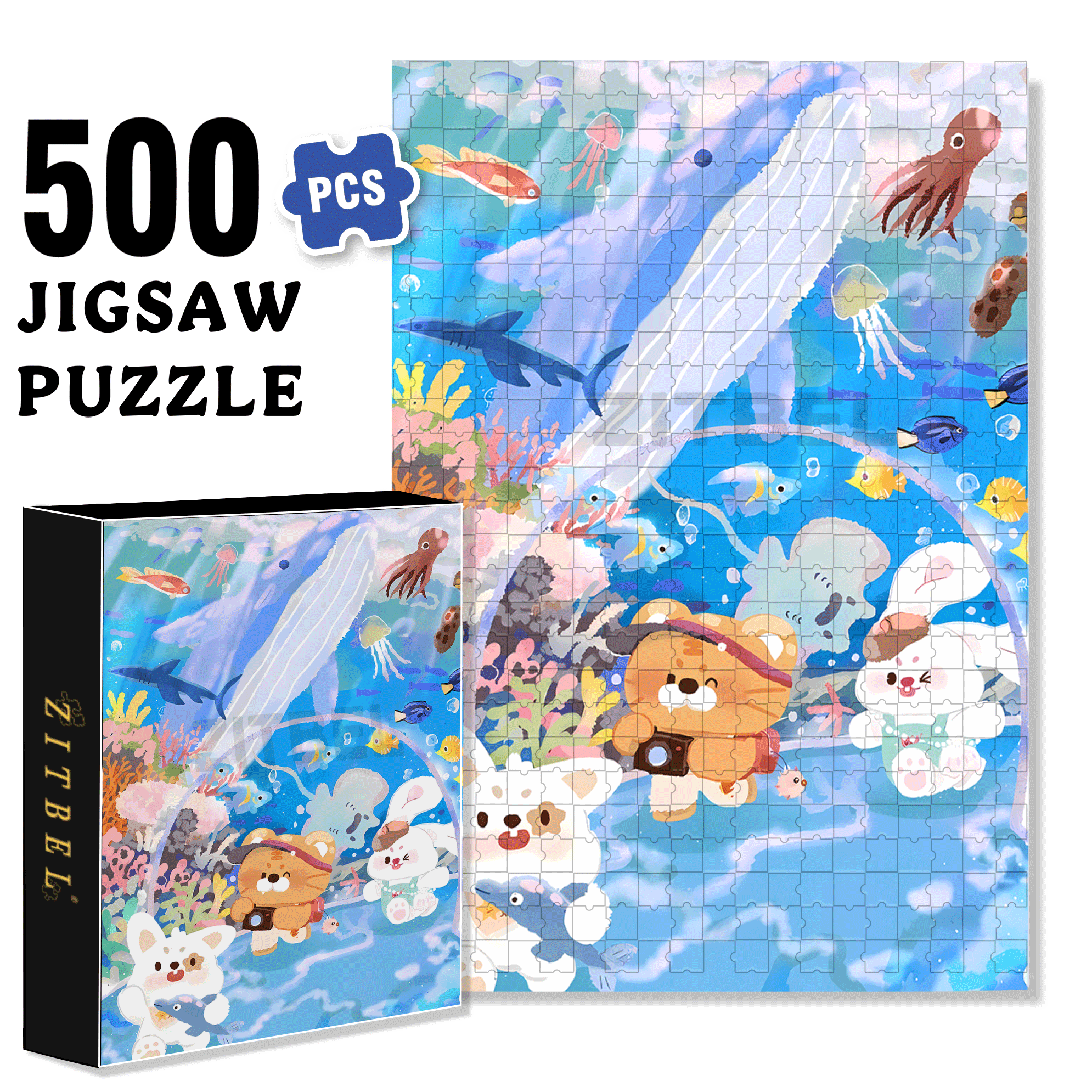 Aquarium Tour 500pcs/1000pcs Jigsaw Puzzle, Scratch-Resistant, Interactive Family Game & Brain-Boosting DIY Decor, Perfect for Halloween, Christmas & New Year Gifts, Family Puzzle Game