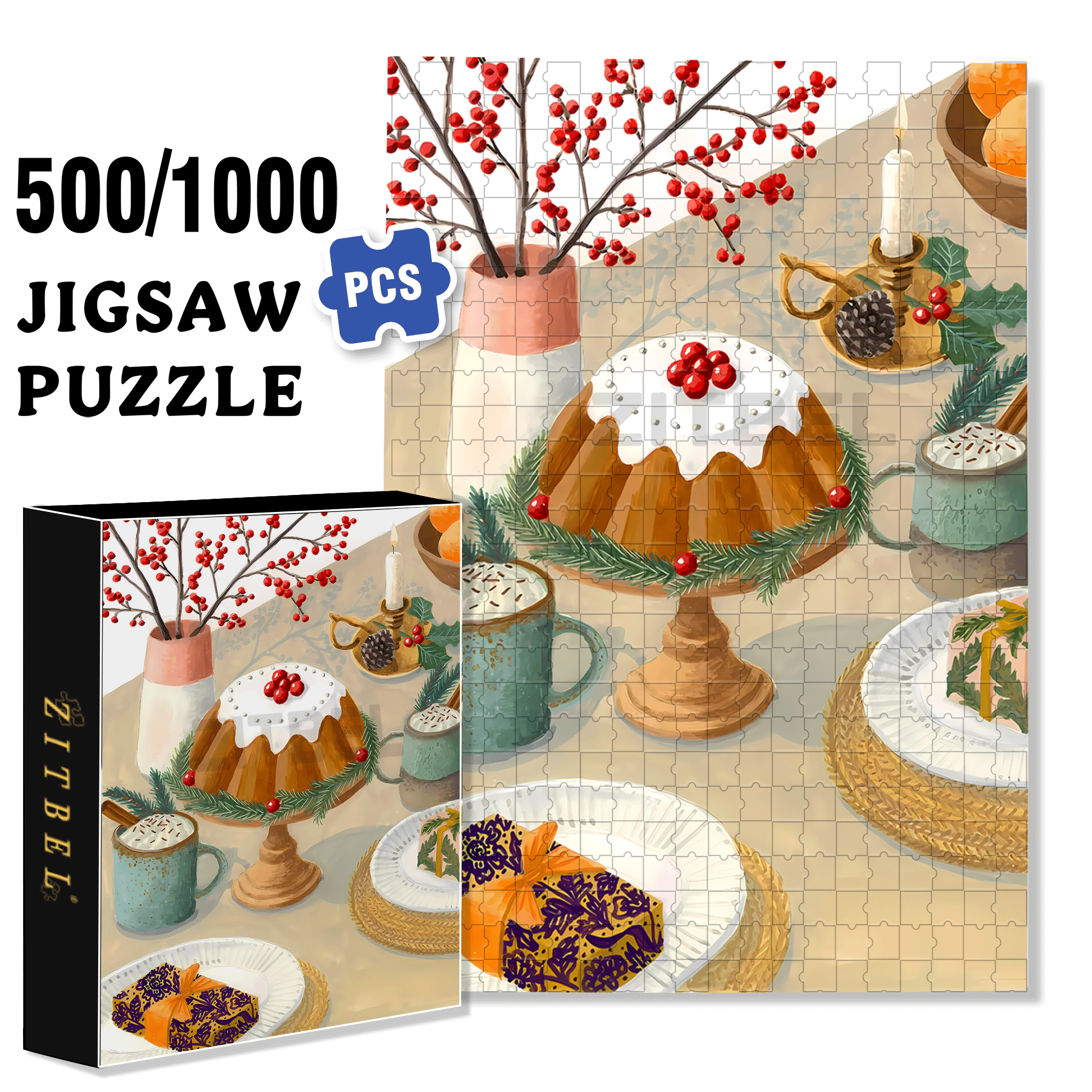 Christmas Dinner 2 500pcs/1000pcs Jigsaw Puzzle, Scratch-Resistant, Interactive Family Game & Brain-Boosting DIY Decor, Perfect for Halloween, Christmas & New Year Gifts, Family Puzzle Game