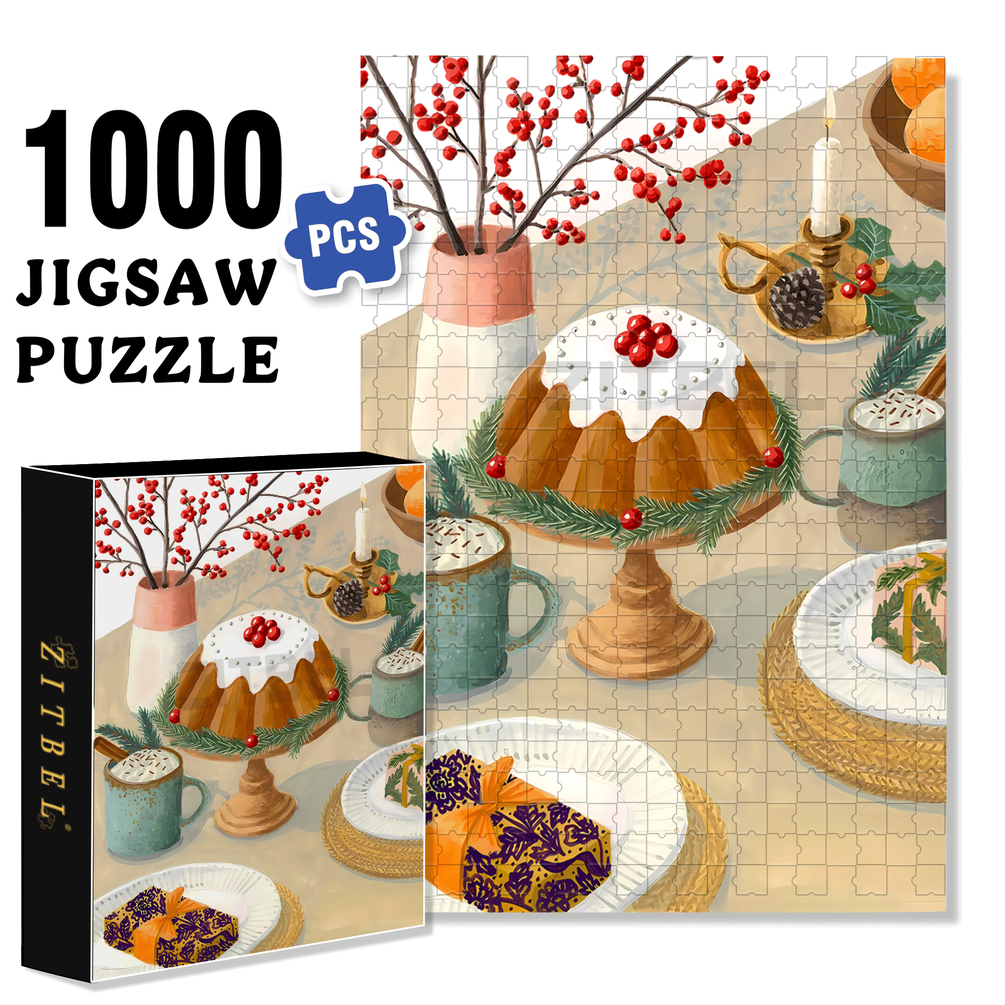 Christmas Dinner 2 500pcs/1000pcs Jigsaw Puzzle, Scratch-Resistant, Interactive Family Game & Brain-Boosting DIY Decor, Perfect for Halloween, Christmas & New Year Gifts, Family Puzzle Game