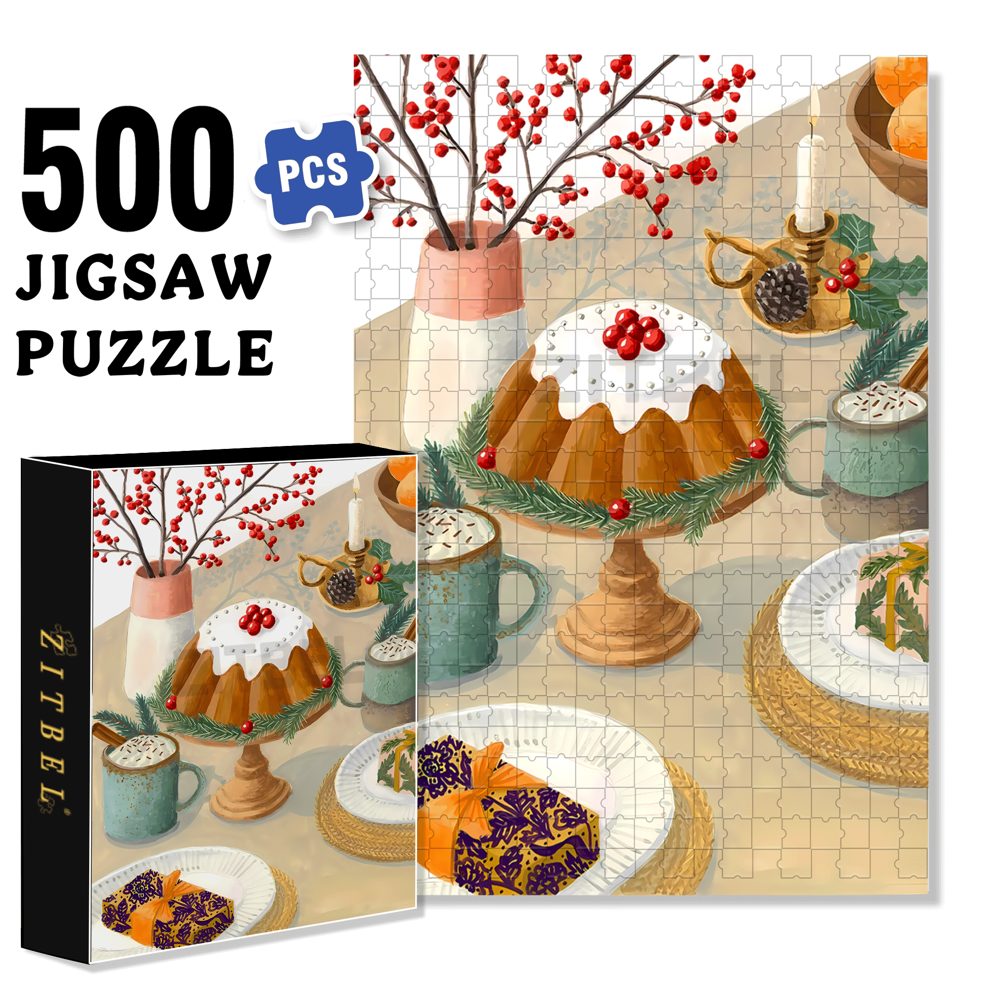 Christmas Dinner 2 500pcs/1000pcs Jigsaw Puzzle, Scratch-Resistant, Interactive Family Game & Brain-Boosting DIY Decor, Perfect for Halloween, Christmas & New Year Gifts, Family Puzzle Game