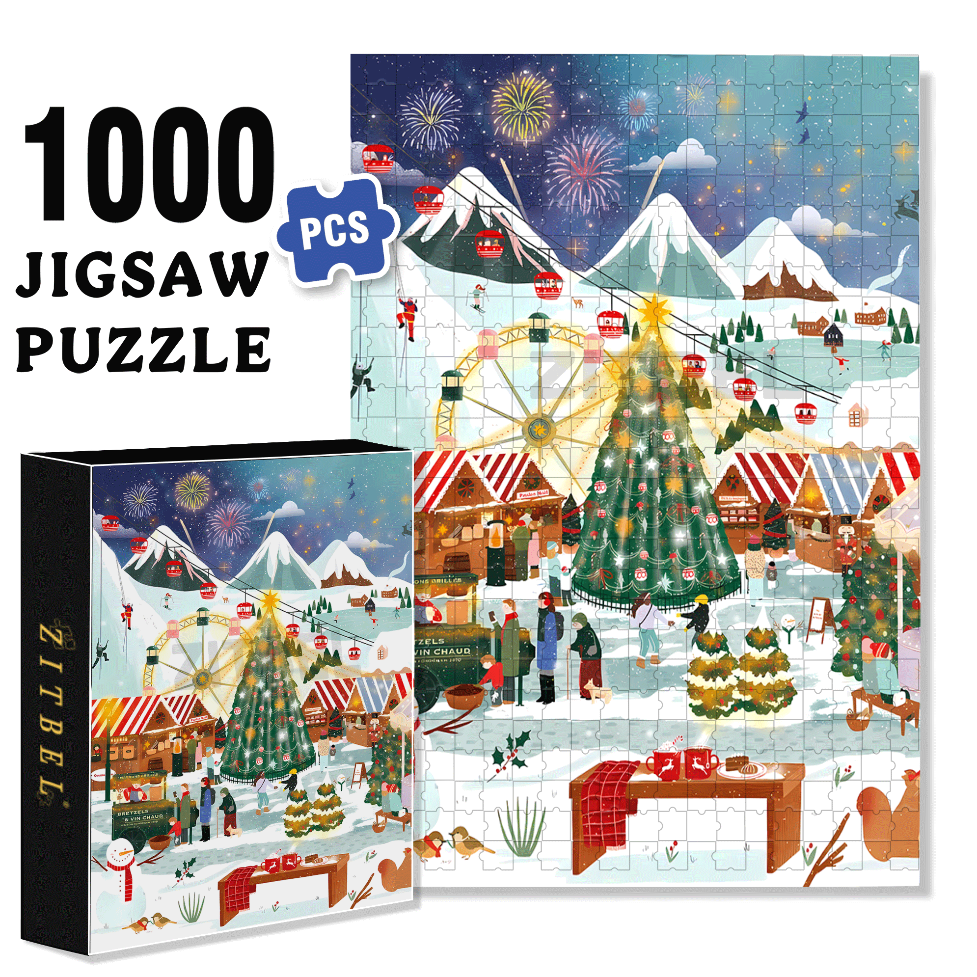 Christmas Fireworks Party 500pcs/1000pcs Jigsaw Puzzle, Scratch-Resistant, Interactive Family Game & Brain-Boosting DIY Decor, Perfect for Halloween, Christmas & New Year Gifts, Family Puzzle Game