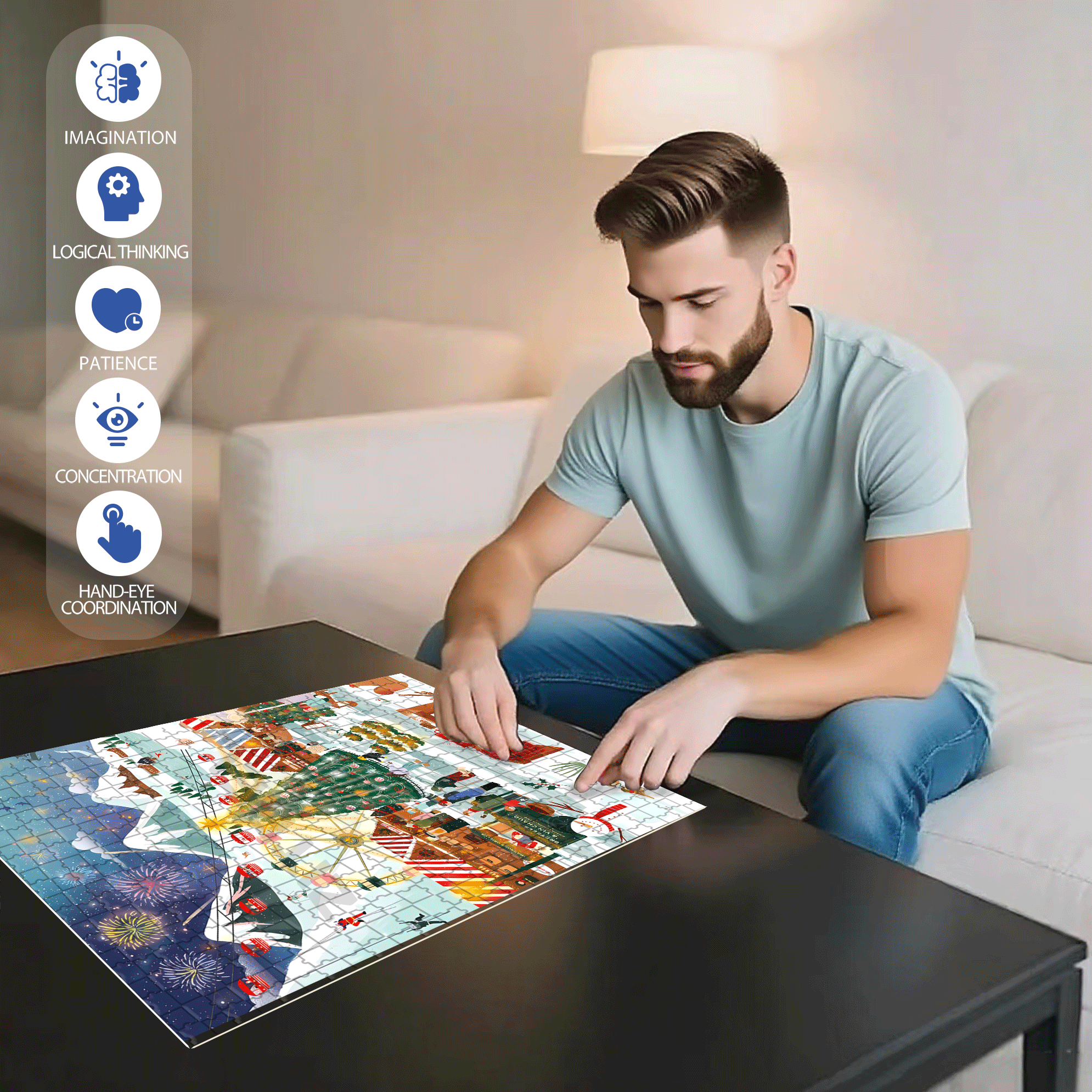 Christmas Fireworks Party 500pcs/1000pcs Jigsaw Puzzle, Scratch-Resistant, Interactive Family Game & Brain-Boosting DIY Decor, Perfect for Halloween, Christmas & New Year Gifts, Family Puzzle Game