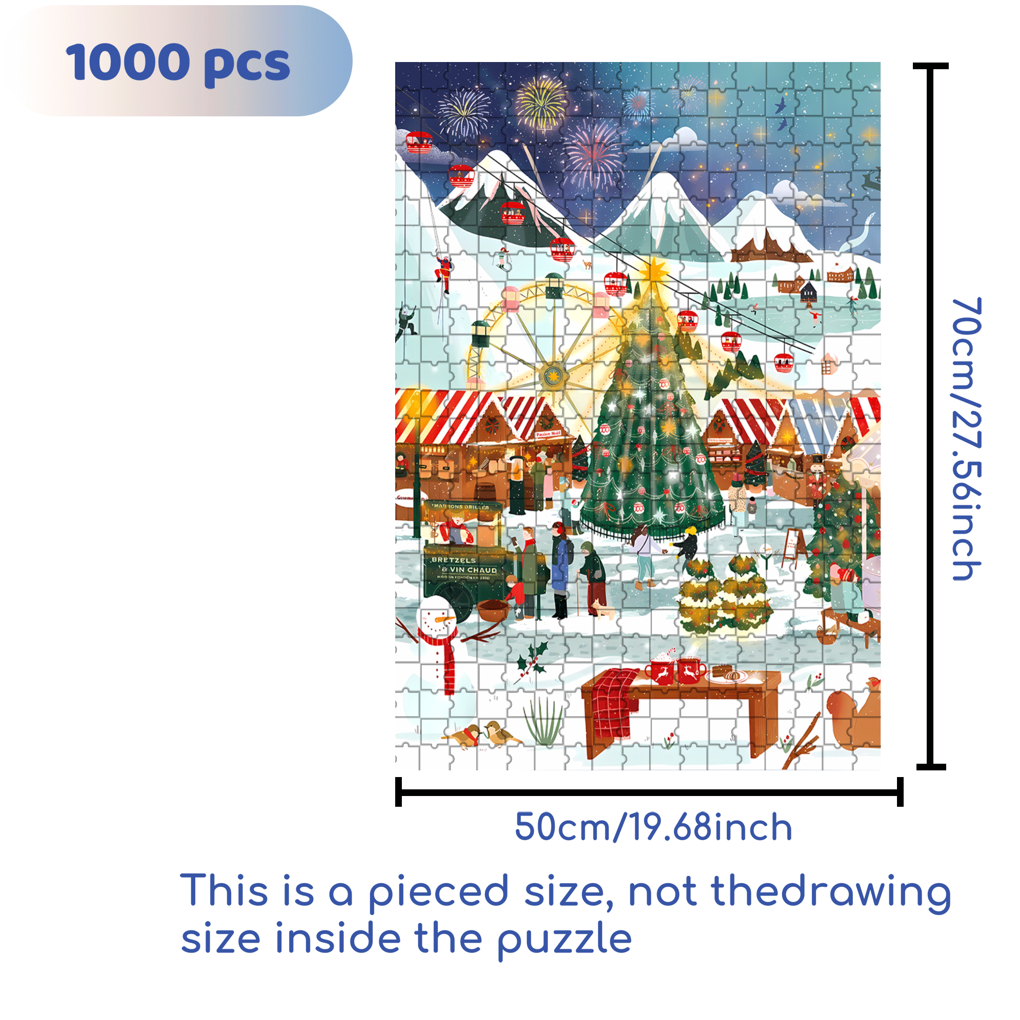 Christmas Fireworks Party 500pcs/1000pcs Jigsaw Puzzle, Scratch-Resistant, Interactive Family Game & Brain-Boosting DIY Decor, Perfect for Halloween, Christmas & New Year Gifts, Family Puzzle Game