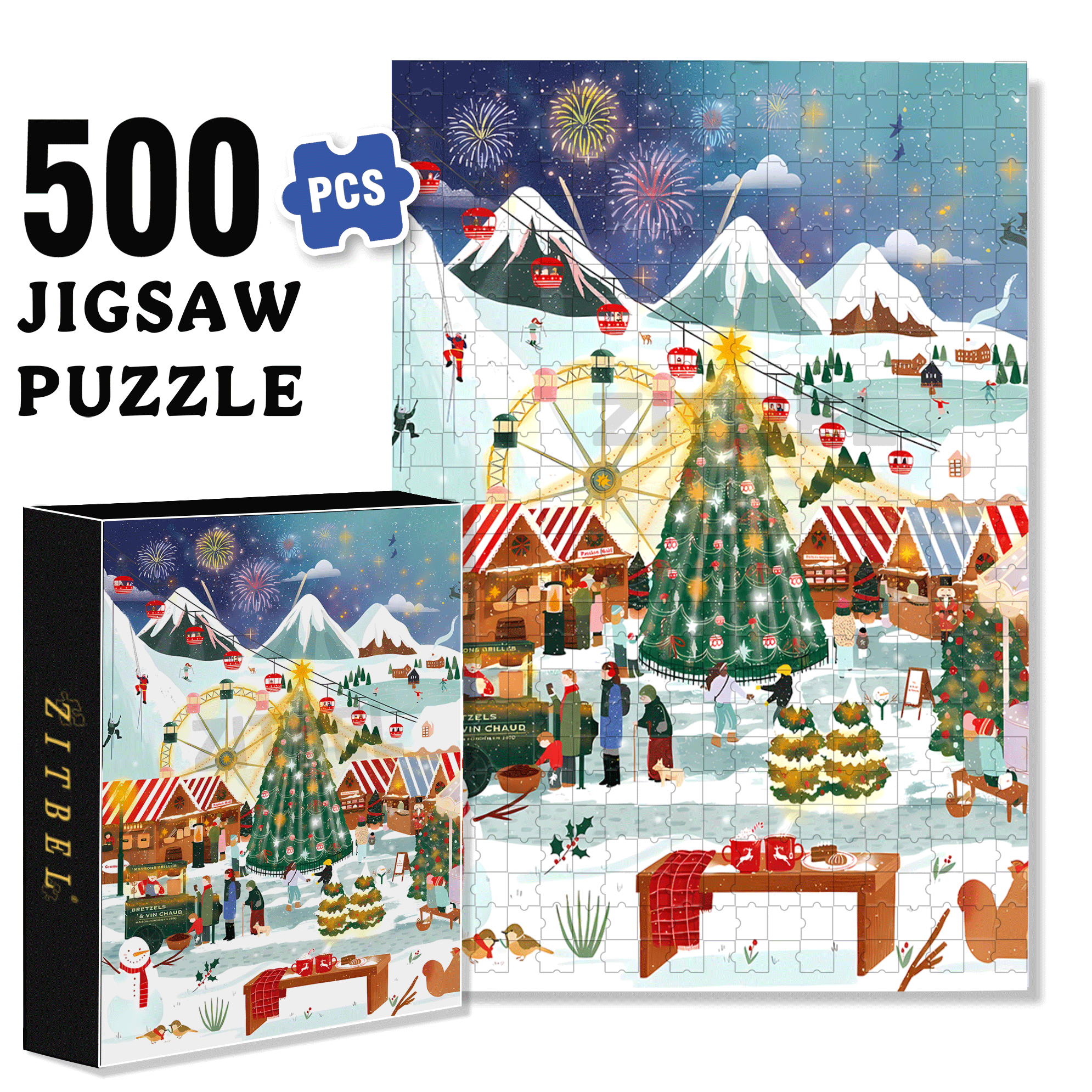 Christmas Fireworks Party 500pcs/1000pcs Jigsaw Puzzle, Scratch-Resistant, Interactive Family Game & Brain-Boosting DIY Decor, Perfect for Halloween, Christmas & New Year Gifts, Family Puzzle Game