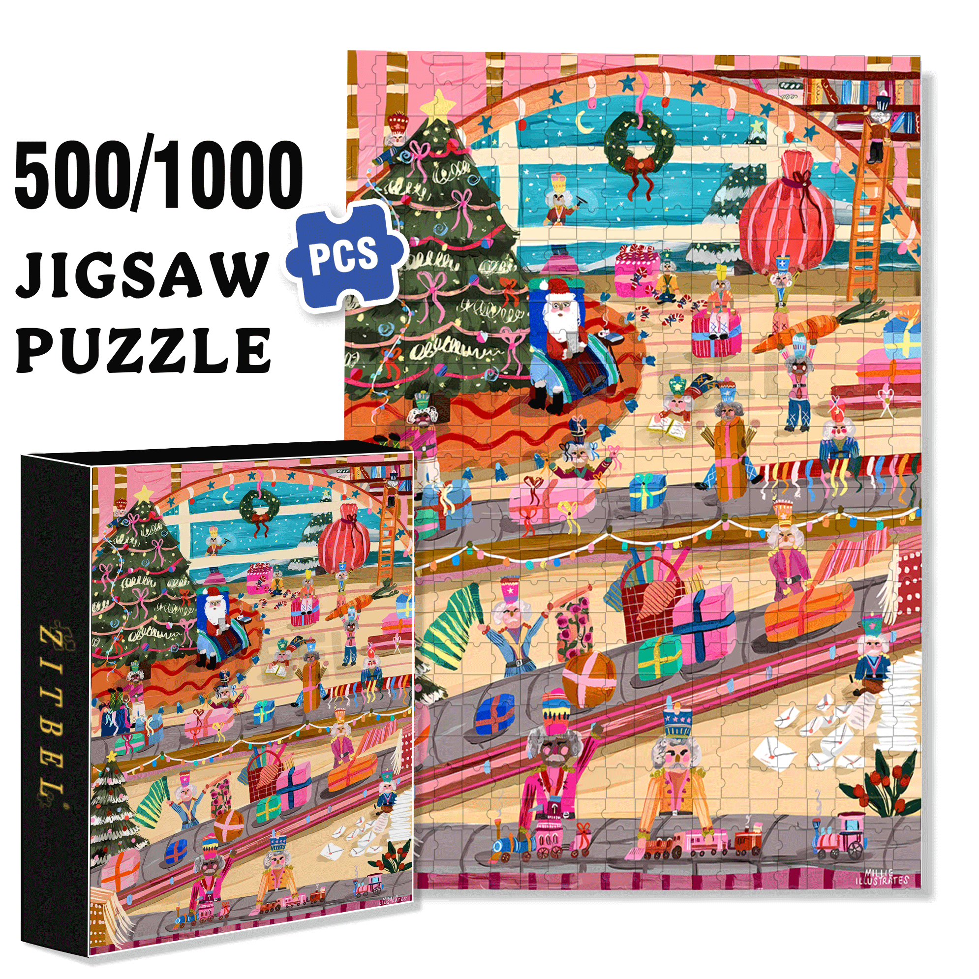 Christmas Gift Factory 500pcs/1000pcs Jigsaw Puzzle, Scratch-Resistant, Interactive Family Game & Brain-Boosting DIY Decor, Perfect for Halloween, Christmas & New Year Gifts, Family Puzzle Game