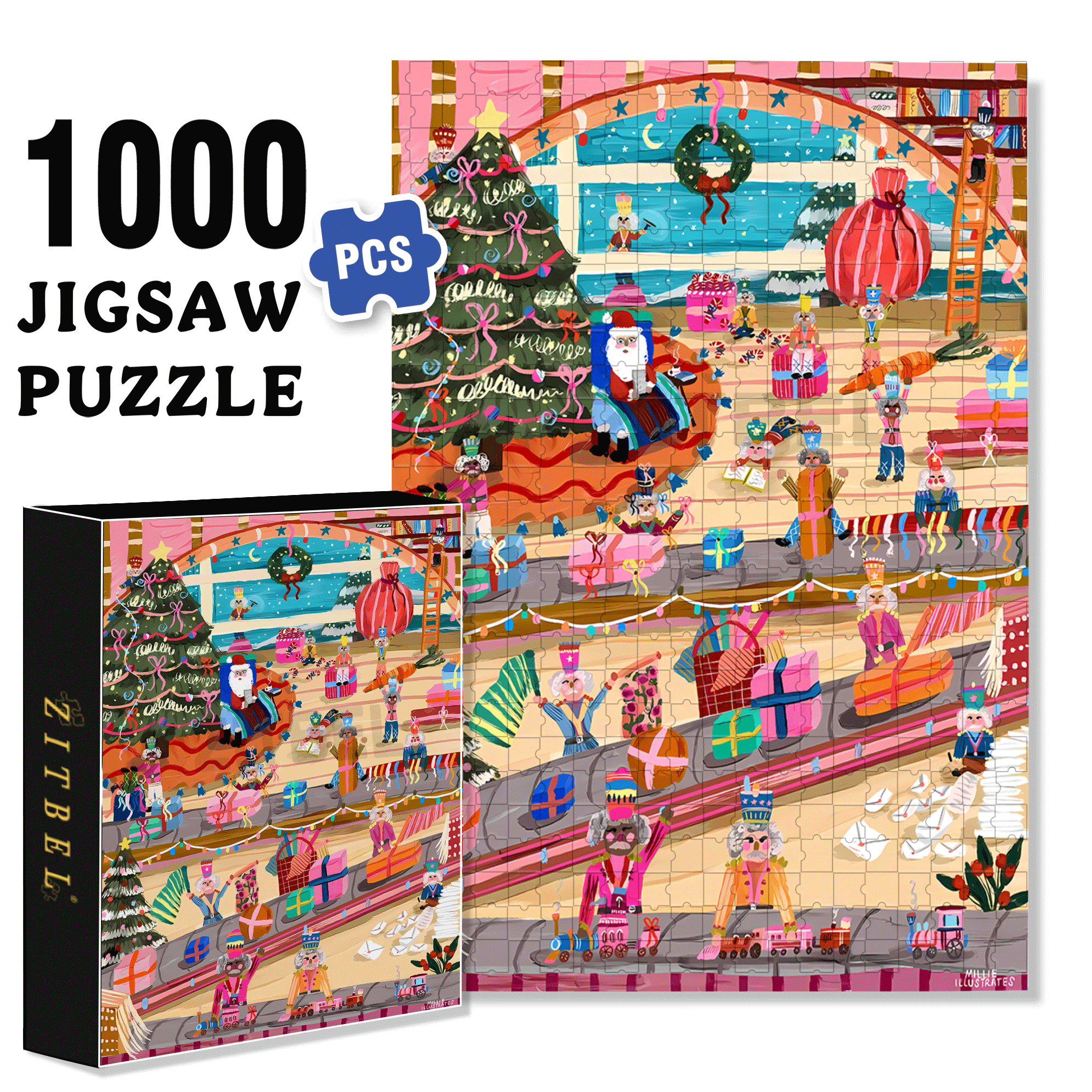 Christmas Gift Factory 500pcs/1000pcs Jigsaw Puzzle, Scratch-Resistant, Interactive Family Game & Brain-Boosting DIY Decor, Perfect for Halloween, Christmas & New Year Gifts, Family Puzzle Game