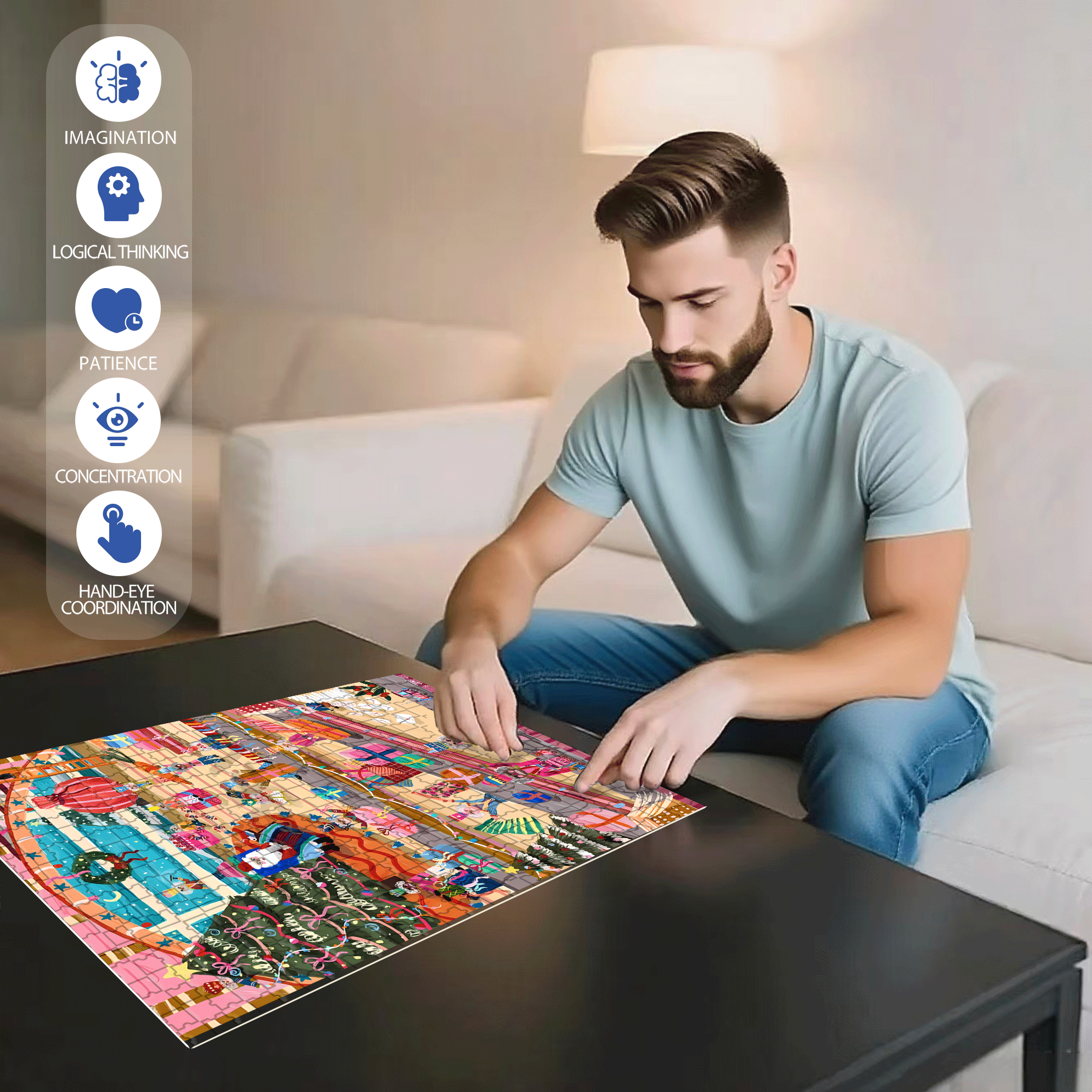 Christmas Gift Factory 500pcs/1000pcs Jigsaw Puzzle, Scratch-Resistant, Interactive Family Game & Brain-Boosting DIY Decor, Perfect for Halloween, Christmas & New Year Gifts, Family Puzzle Game