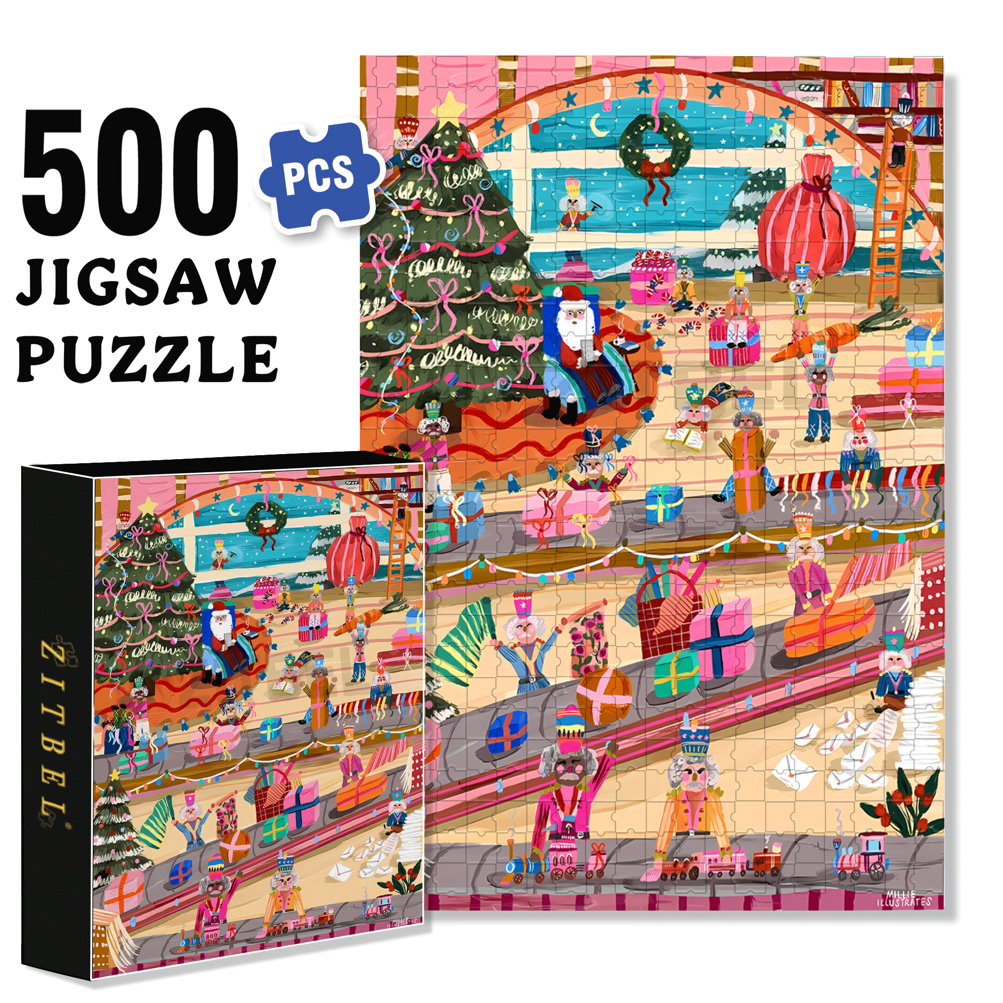 Christmas Gift Factory 500pcs/1000pcs Jigsaw Puzzle, Scratch-Resistant, Interactive Family Game & Brain-Boosting DIY Decor, Perfect for Halloween, Christmas & New Year Gifts, Family Puzzle Game