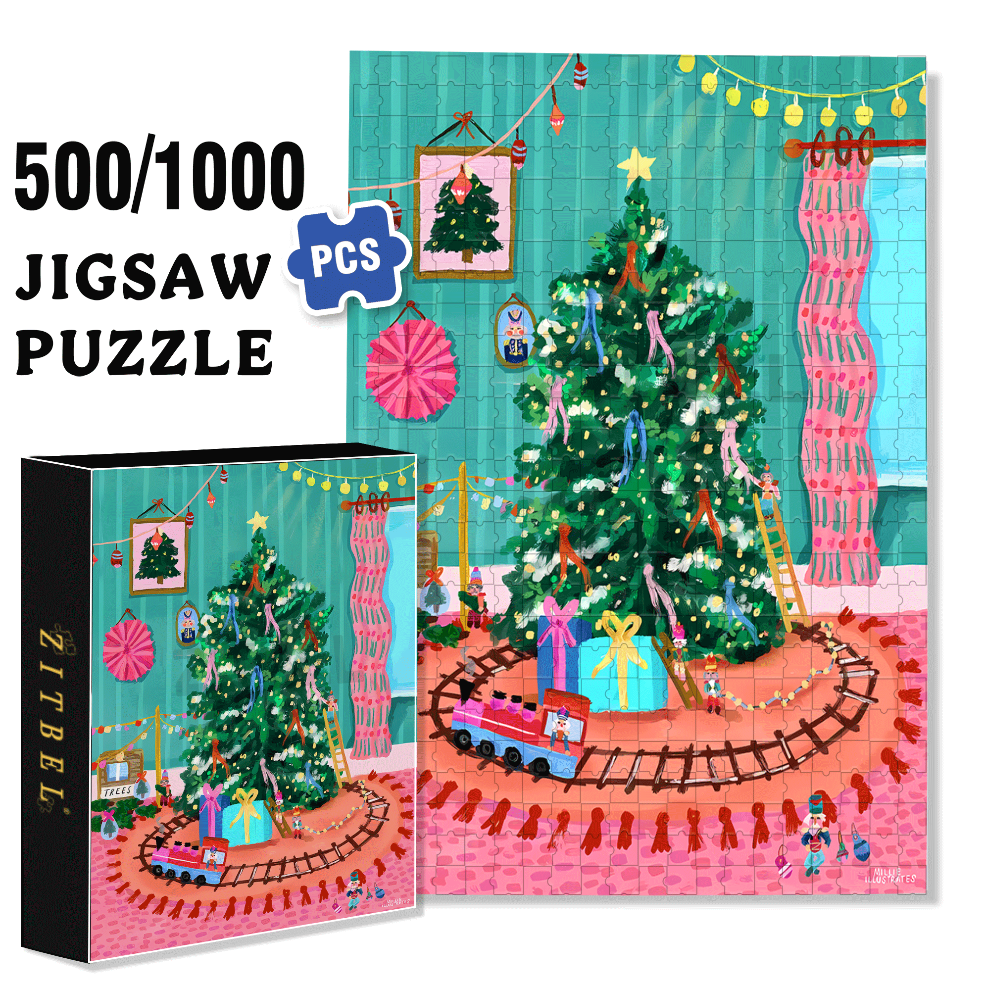 Christmas Tree Decorations 500pcs/1000pcs Jigsaw Puzzle, Scratch-Resistant, Interactive Family Game & Brain-Boosting DIY Decor, Perfect for Halloween, Christmas & New Year Gifts, Family Puzzle Game