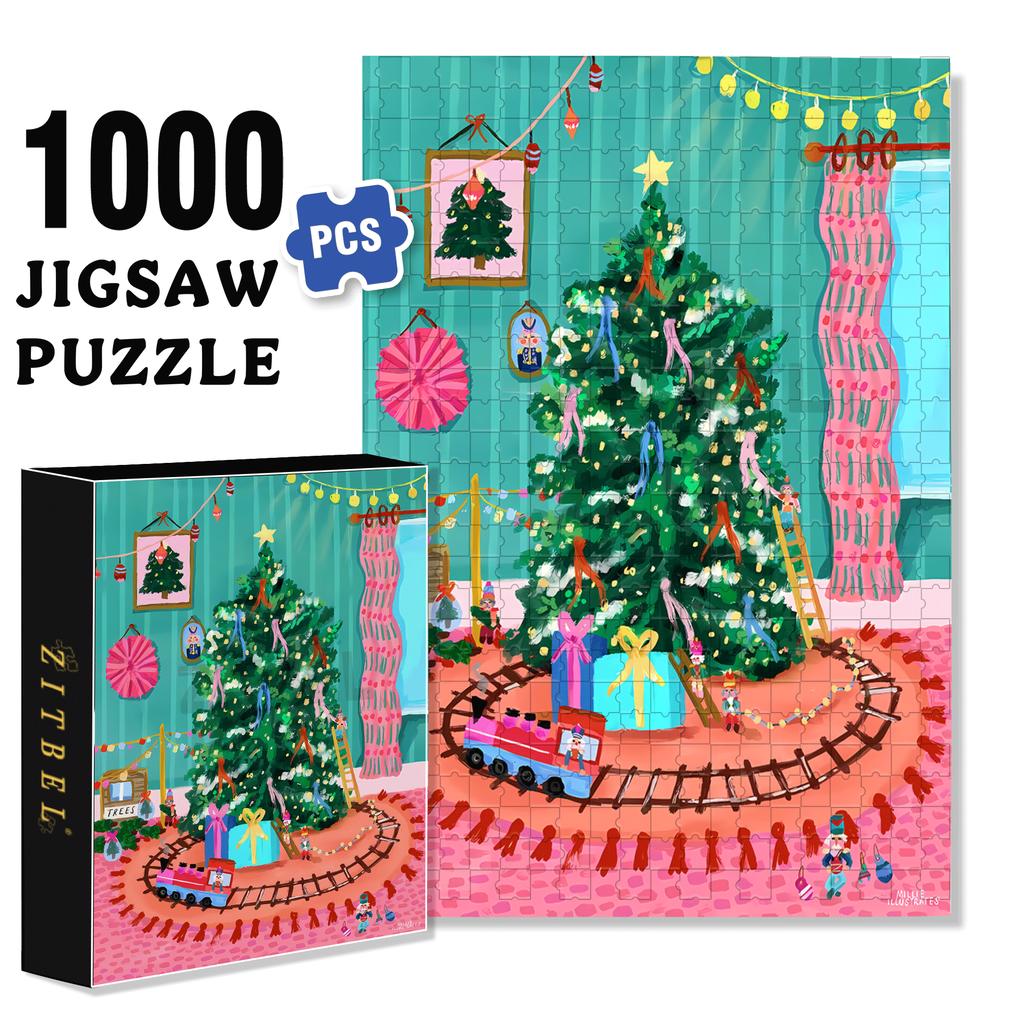 Christmas Tree Decorations 500pcs/1000pcs Jigsaw Puzzle, Scratch-Resistant, Interactive Family Game & Brain-Boosting DIY Decor, Perfect for Halloween, Christmas & New Year Gifts, Family Puzzle Game