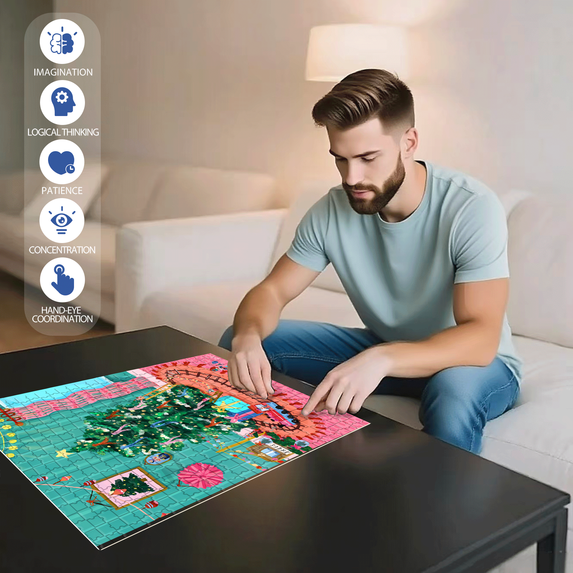 Christmas Tree Decorations 500pcs/1000pcs Jigsaw Puzzle, Scratch-Resistant, Interactive Family Game & Brain-Boosting DIY Decor, Perfect for Halloween, Christmas & New Year Gifts, Family Puzzle Game