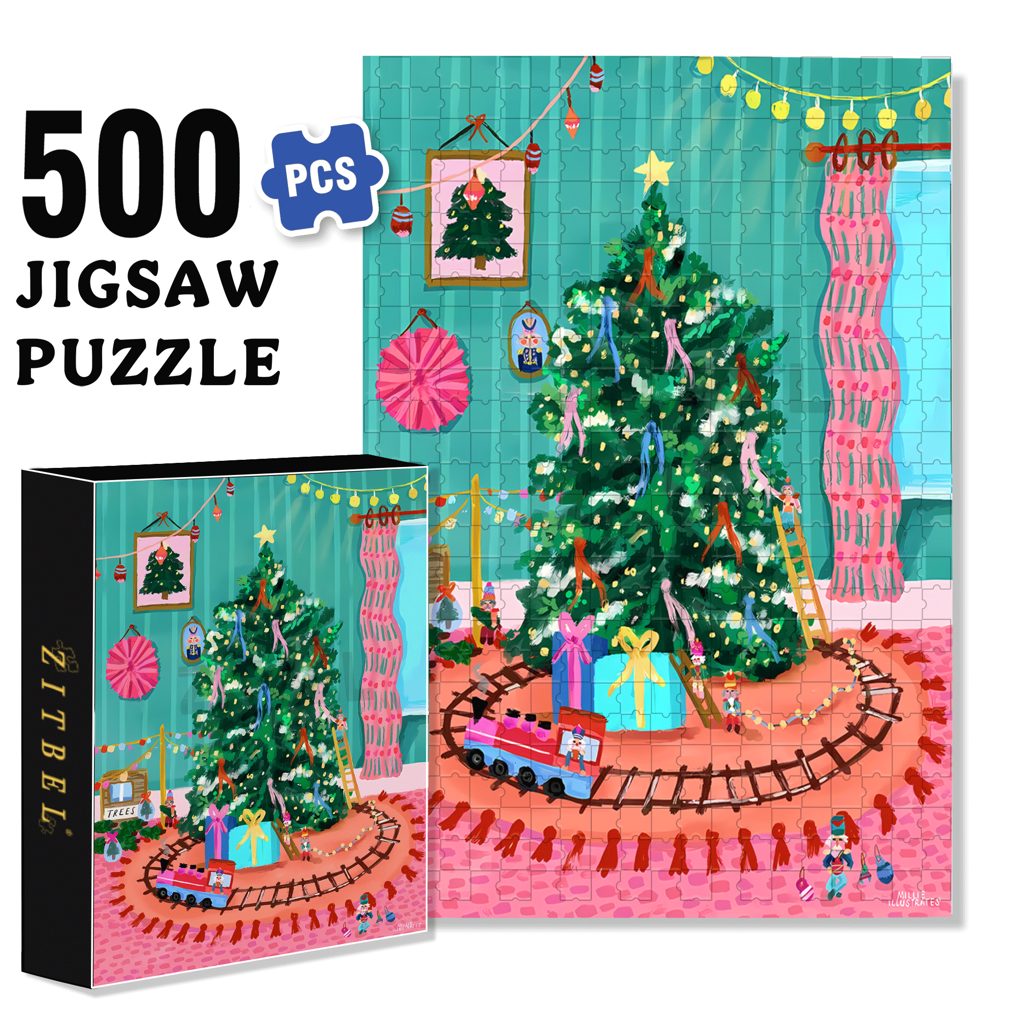 Christmas Tree Decorations 500pcs/1000pcs Jigsaw Puzzle, Scratch-Resistant, Interactive Family Game & Brain-Boosting DIY Decor, Perfect for Halloween, Christmas & New Year Gifts, Family Puzzle Game