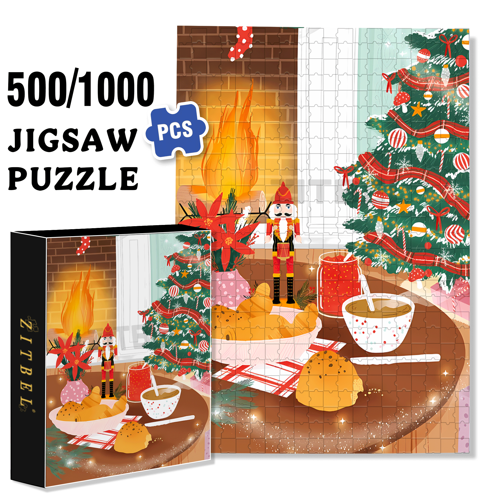 Coffee & Bread 500pcs/1000pcs Jigsaw Puzzle, Scratch-Resistant, Interactive Family Game & Brain-Boosting DIY Decor, Perfect for Halloween, Christmas & New Year Gifts, Family Puzzle Game
