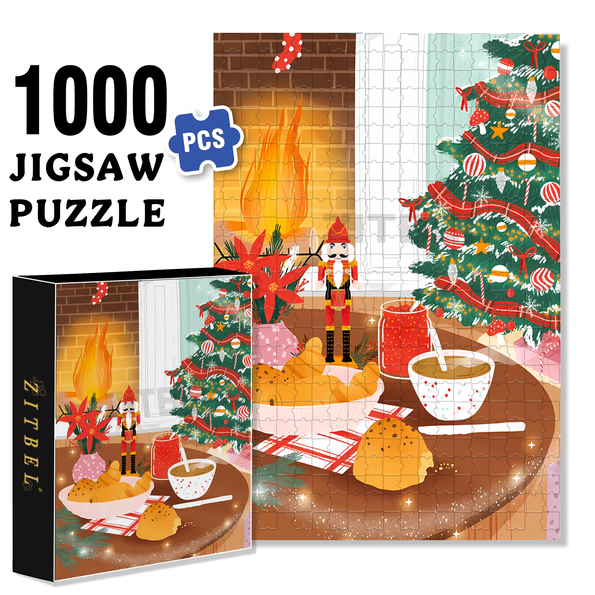 Coffee & Bread 500pcs/1000pcs Jigsaw Puzzle, Scratch-Resistant, Interactive Family Game & Brain-Boosting DIY Decor, Perfect for Halloween, Christmas & New Year Gifts, Family Puzzle Game