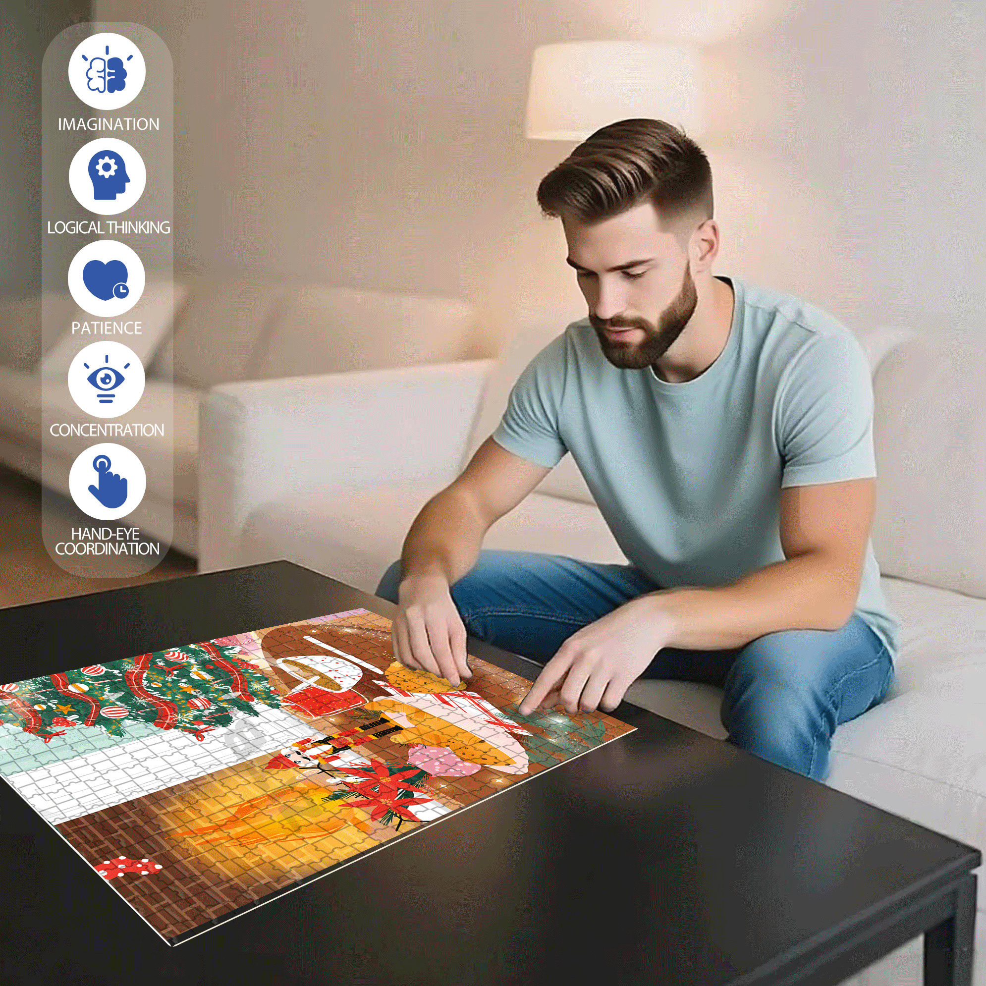 Coffee & Bread 500pcs/1000pcs Jigsaw Puzzle, Scratch-Resistant, Interactive Family Game & Brain-Boosting DIY Decor, Perfect for Halloween, Christmas & New Year Gifts, Family Puzzle Game