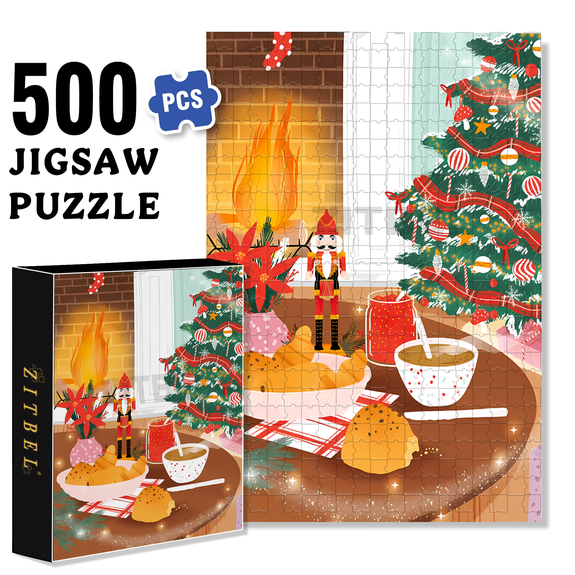 Coffee & Bread 500pcs/1000pcs Jigsaw Puzzle, Scratch-Resistant, Interactive Family Game & Brain-Boosting DIY Decor, Perfect for Halloween, Christmas & New Year Gifts, Family Puzzle Game