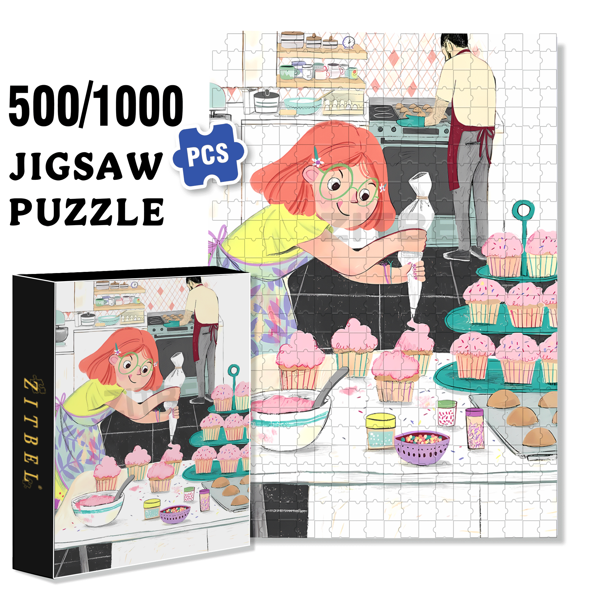 Creating Delicious Food 500pcs/1000pcs Jigsaw Puzzle, Scratch-Resistant, Interactive Family Game & Brain-Boosting DIY Decor, Perfect for Halloween, Christmas & New Year Gifts, Family Puzzle Game