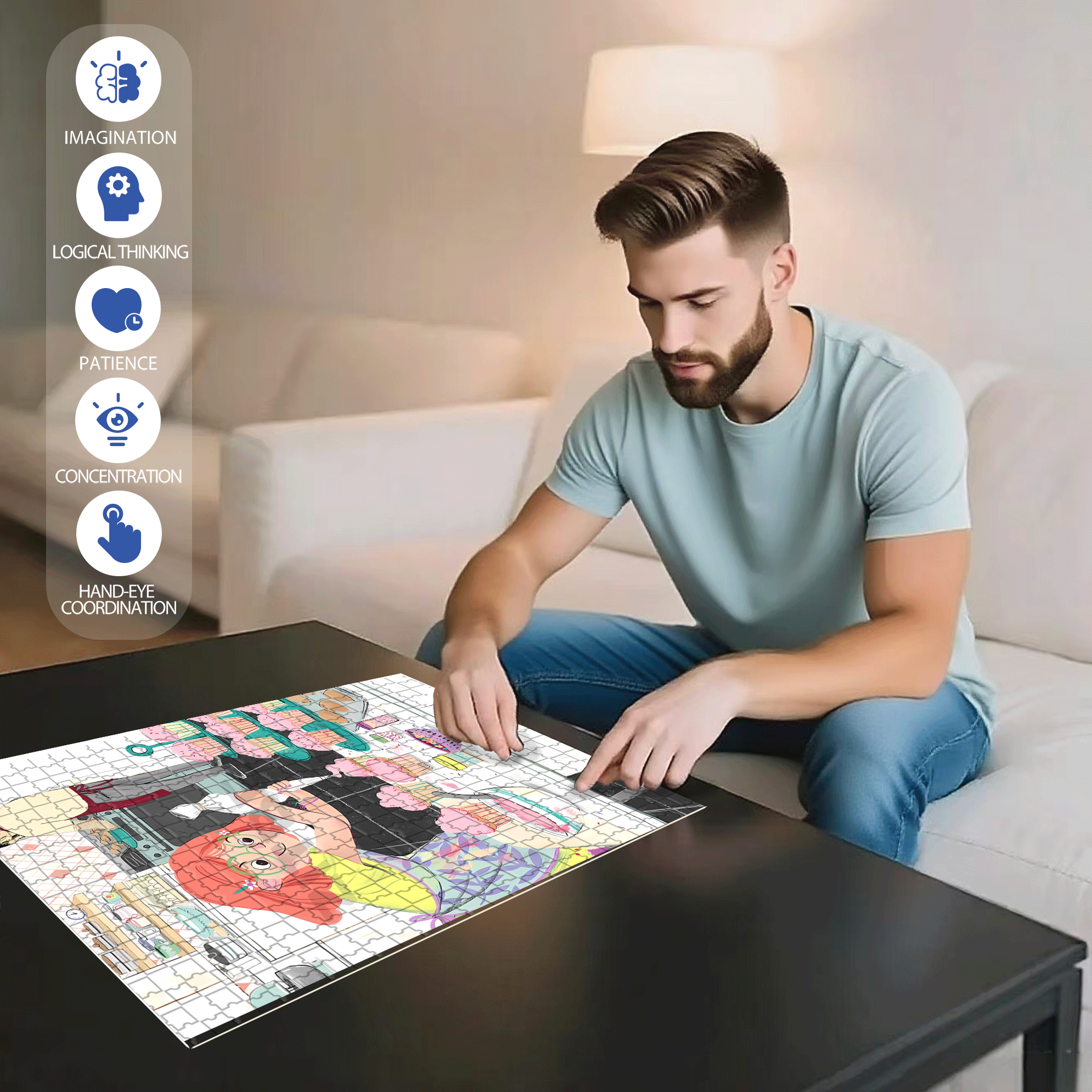 Creating Delicious Food 500pcs/1000pcs Jigsaw Puzzle, Scratch-Resistant, Interactive Family Game & Brain-Boosting DIY Decor, Perfect for Halloween, Christmas & New Year Gifts, Family Puzzle Game