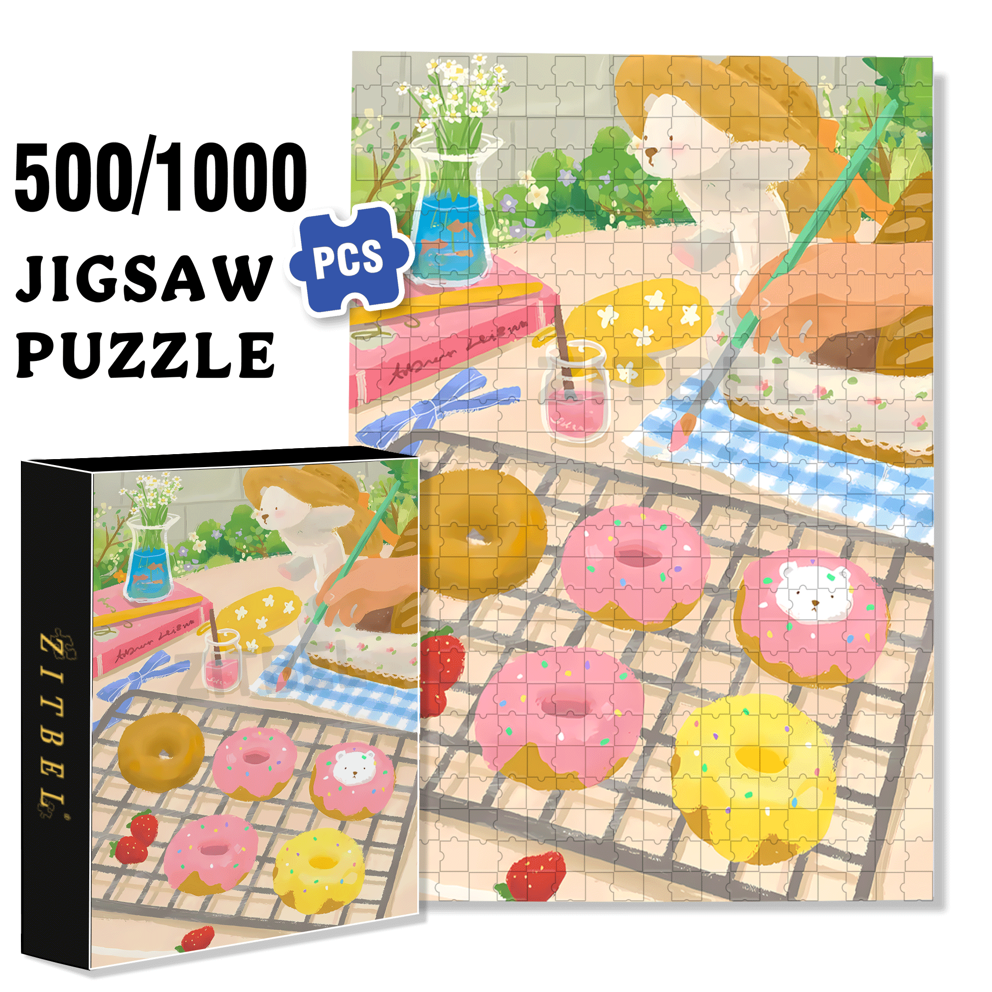 Delicious Donuts 500pcs/1000pcs Jigsaw Puzzle, Scratch-Resistant, Interactive Family Game & Brain-Boosting DIY Decor, Perfect for Halloween, Christmas & New Year Gifts, Family Puzzle Game