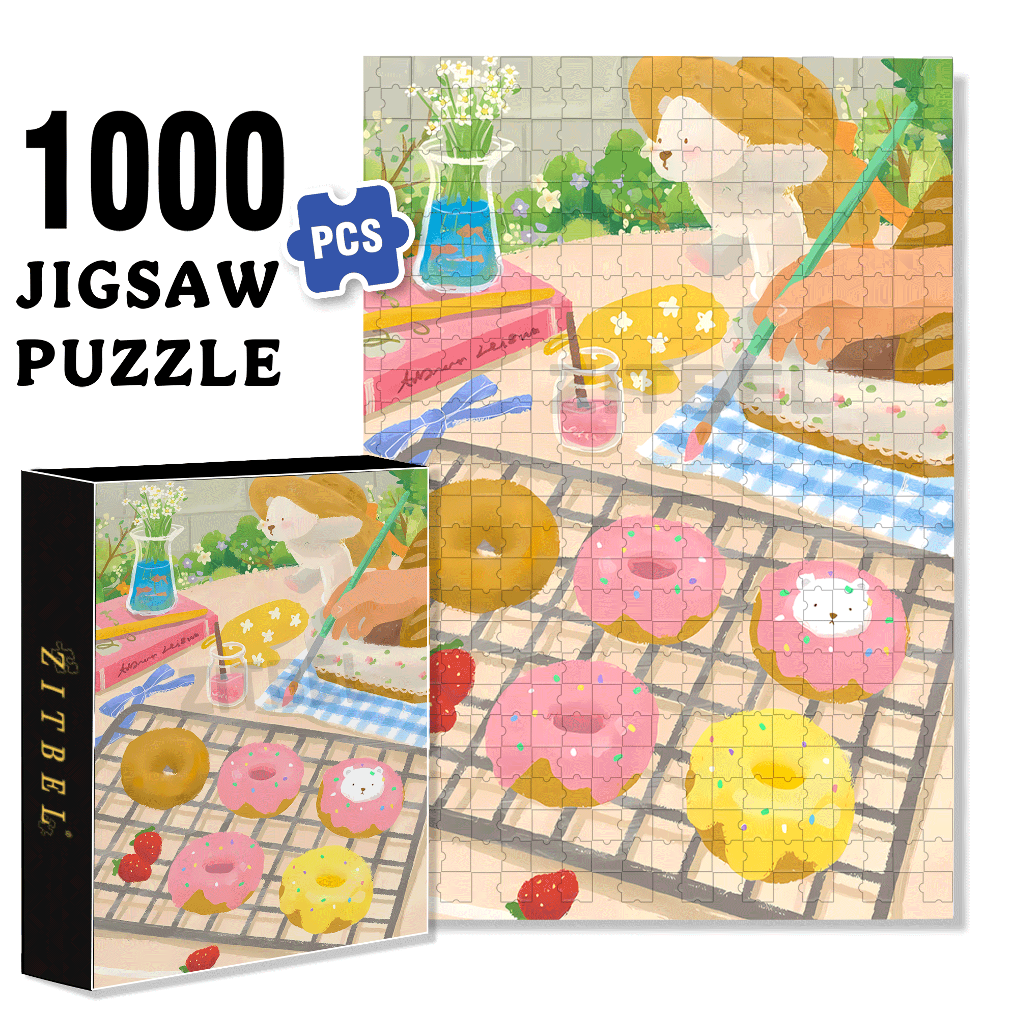 Delicious Donuts 500pcs/1000pcs Jigsaw Puzzle, Scratch-Resistant, Interactive Family Game & Brain-Boosting DIY Decor, Perfect for Halloween, Christmas & New Year Gifts, Family Puzzle Game
