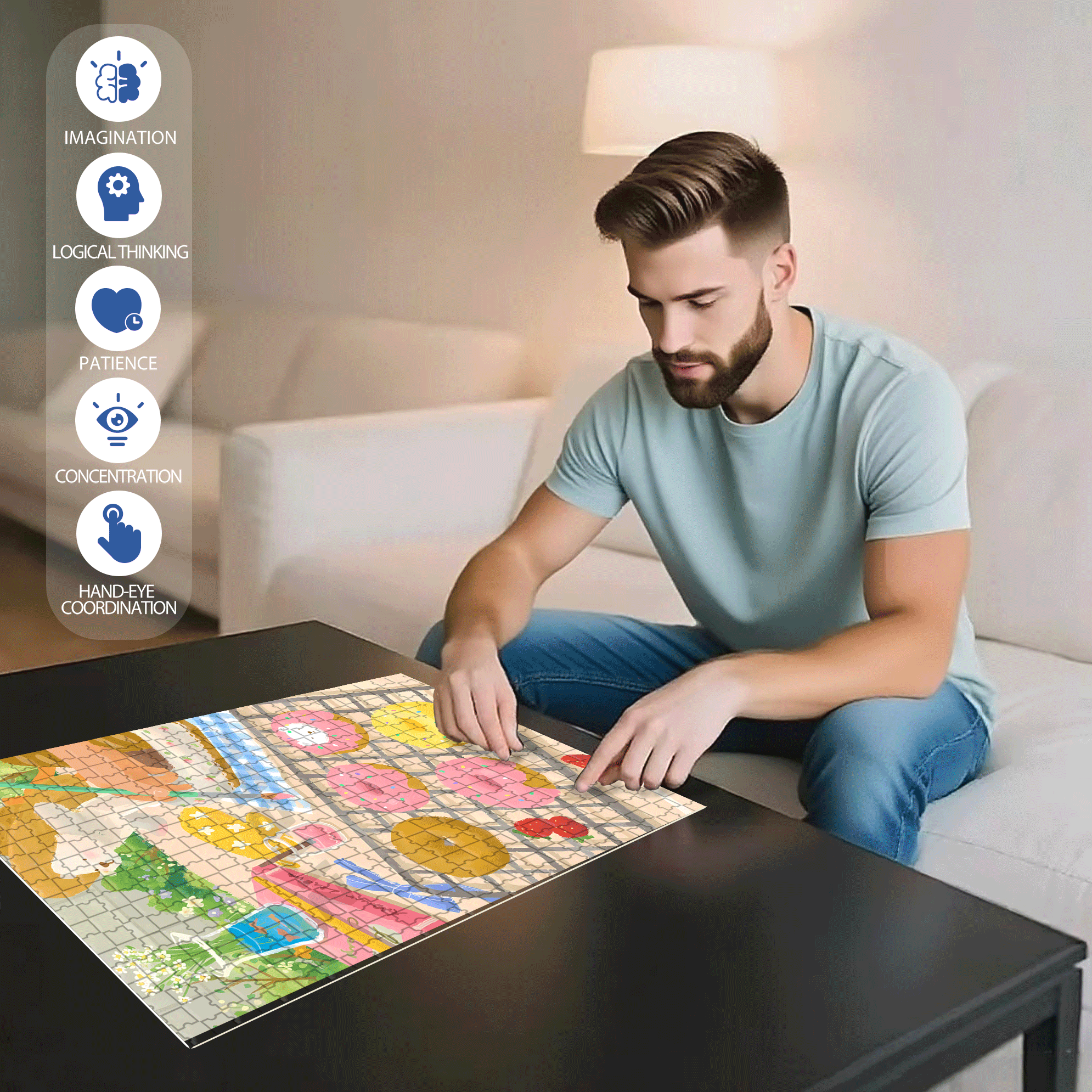 Delicious Donuts 500pcs/1000pcs Jigsaw Puzzle, Scratch-Resistant, Interactive Family Game & Brain-Boosting DIY Decor, Perfect for Halloween, Christmas & New Year Gifts, Family Puzzle Game
