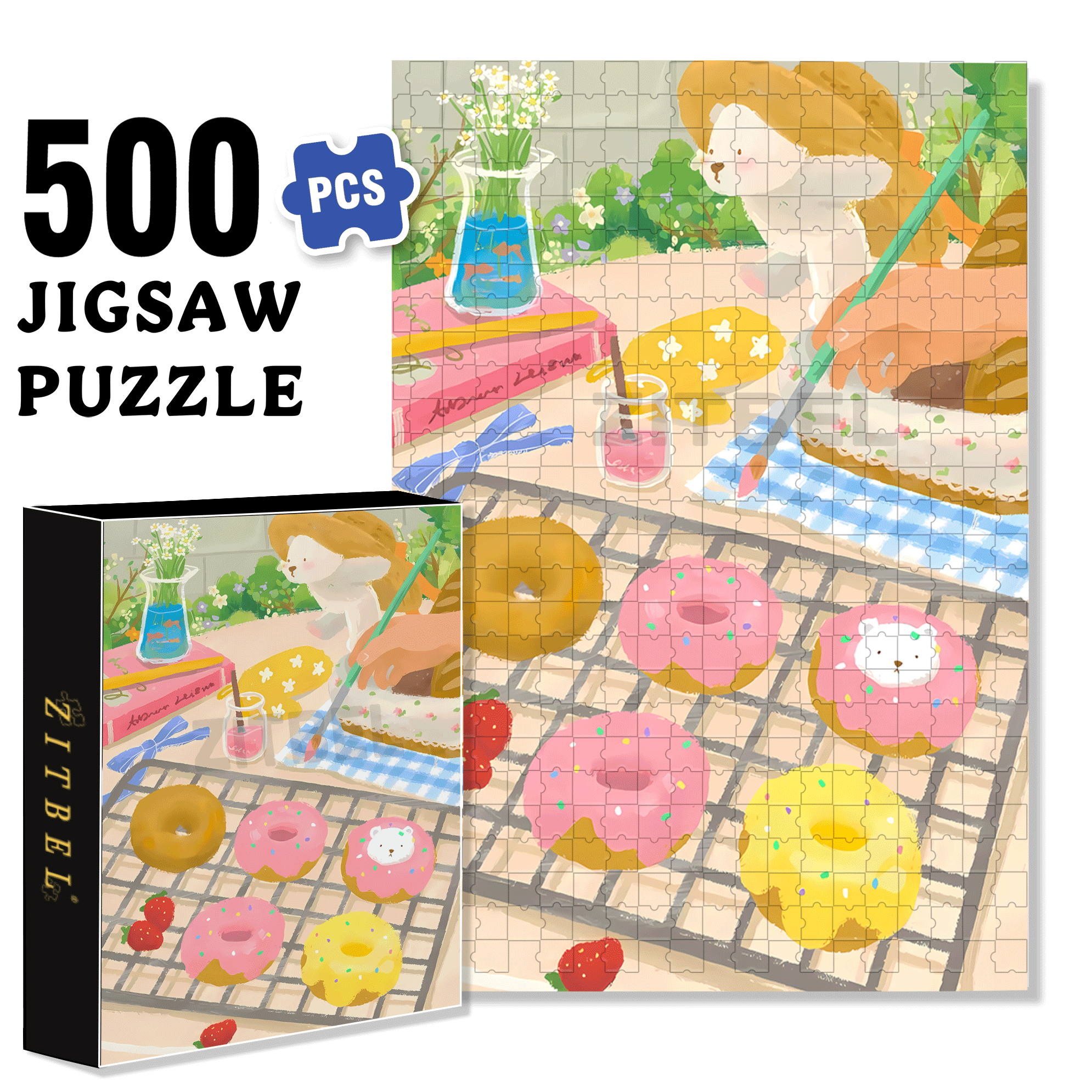 Delicious Donuts 500pcs/1000pcs Jigsaw Puzzle, Scratch-Resistant, Interactive Family Game & Brain-Boosting DIY Decor, Perfect for Halloween, Christmas & New Year Gifts, Family Puzzle Game
