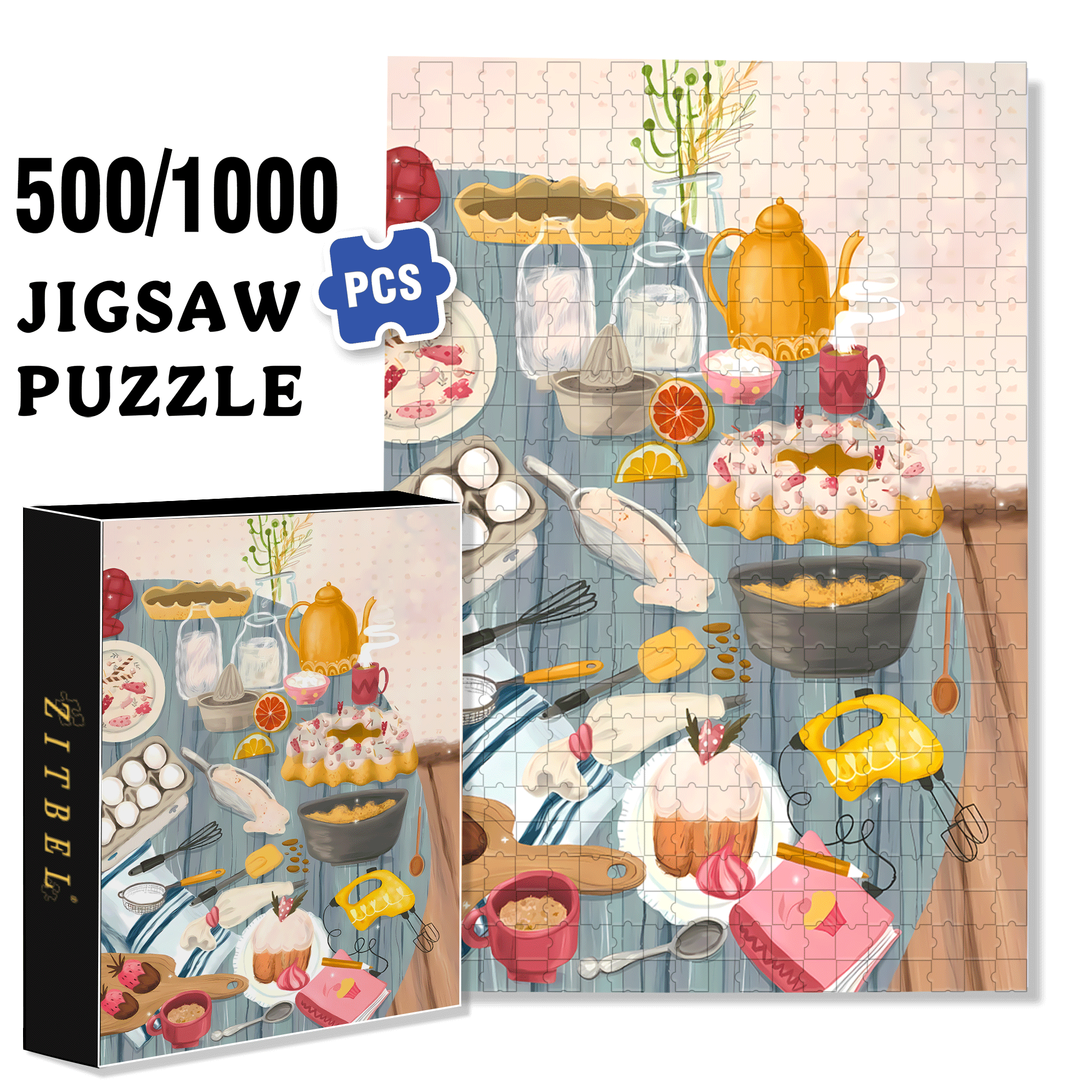Dessert Making 500pcs/1000pcs Jigsaw Puzzle, Scratch-Resistant, Interactive Family Game & Brain-Boosting DIY Decor, Perfect for Halloween, Christmas & New Year Gifts, Family Puzzle Game