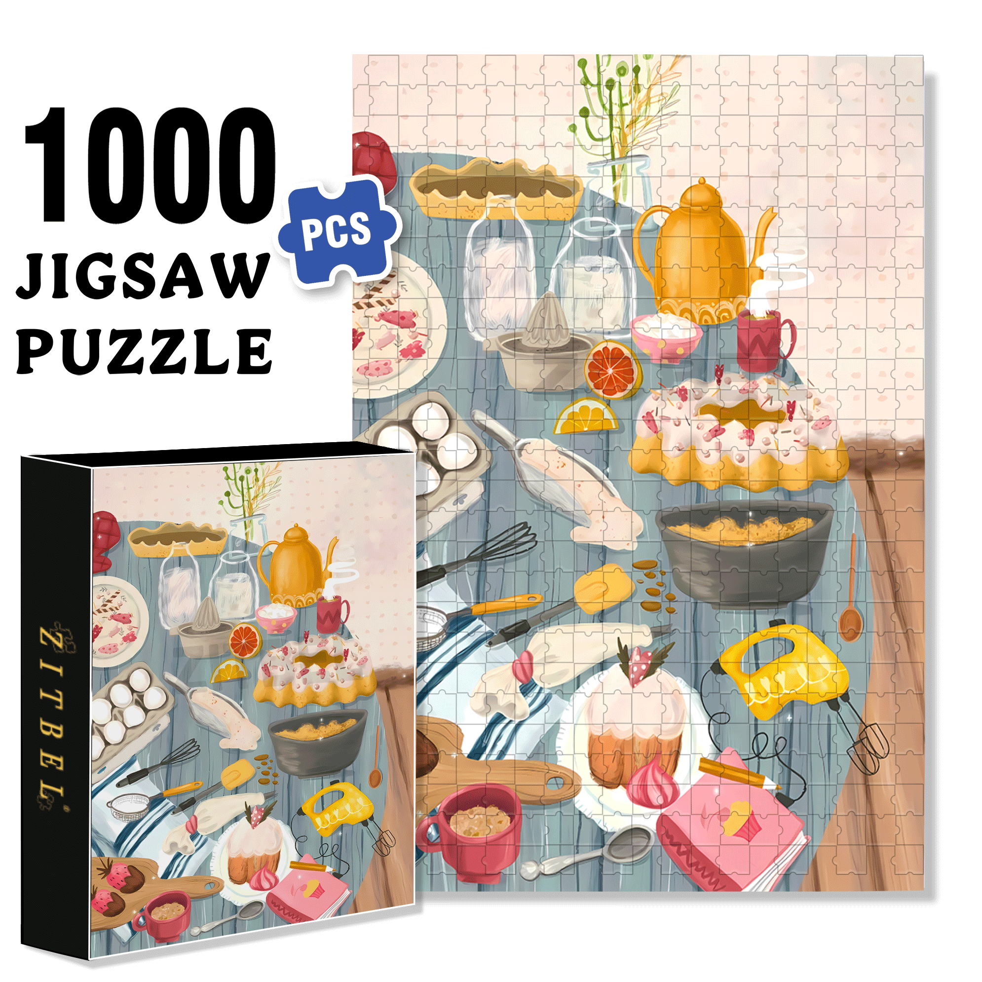 Dessert Making 500pcs/1000pcs Jigsaw Puzzle, Scratch-Resistant, Interactive Family Game & Brain-Boosting DIY Decor, Perfect for Halloween, Christmas & New Year Gifts, Family Puzzle Game