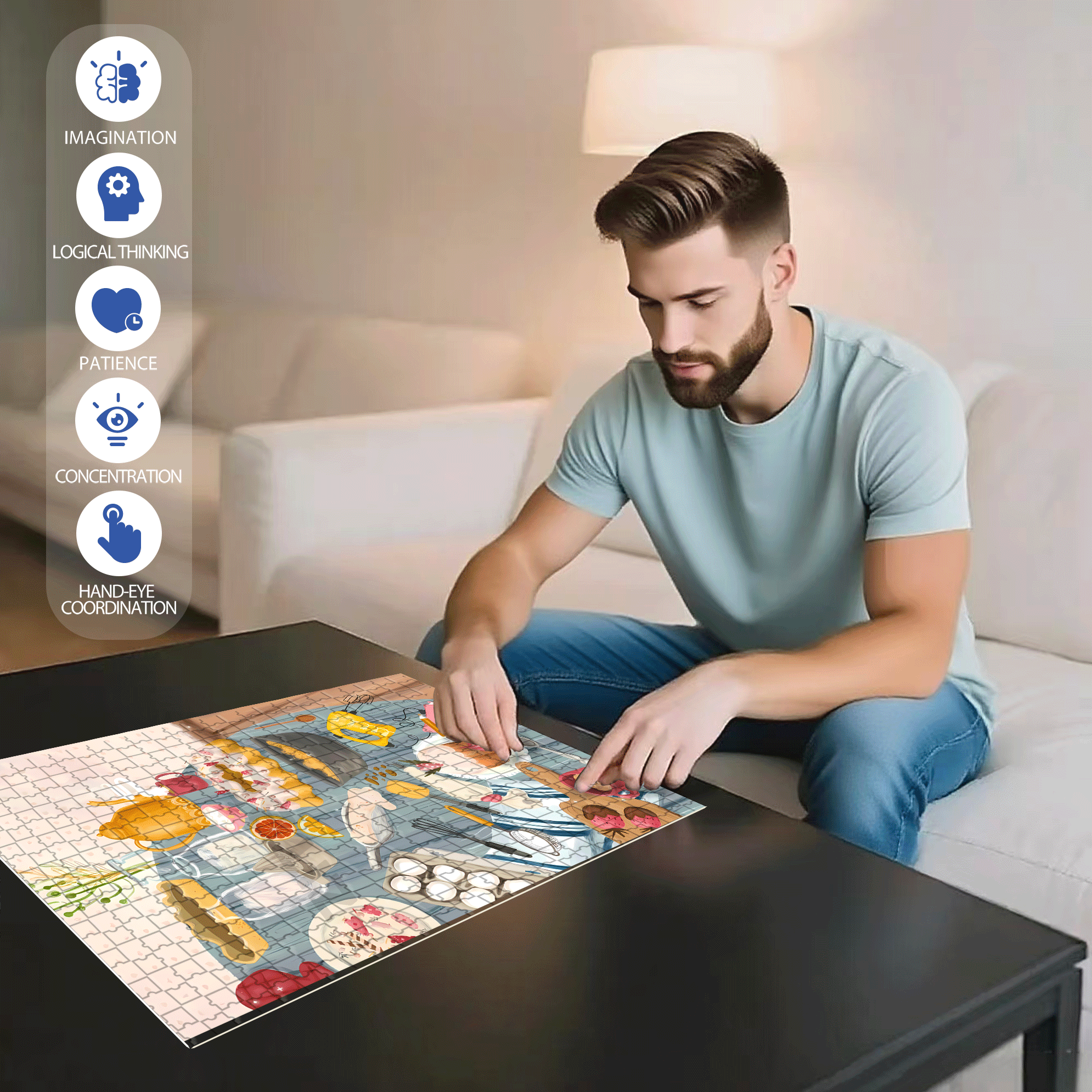 Dessert Making 500pcs/1000pcs Jigsaw Puzzle, Scratch-Resistant, Interactive Family Game & Brain-Boosting DIY Decor, Perfect for Halloween, Christmas & New Year Gifts, Family Puzzle Game