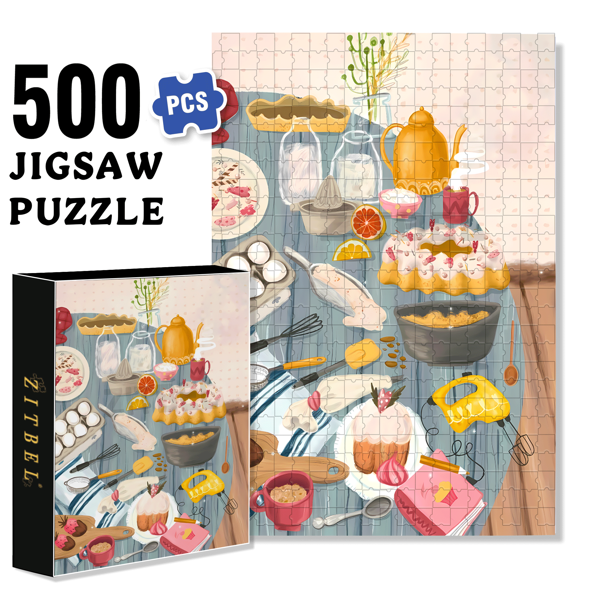 Dessert Making 500pcs/1000pcs Jigsaw Puzzle, Scratch-Resistant, Interactive Family Game & Brain-Boosting DIY Decor, Perfect for Halloween, Christmas & New Year Gifts, Family Puzzle Game