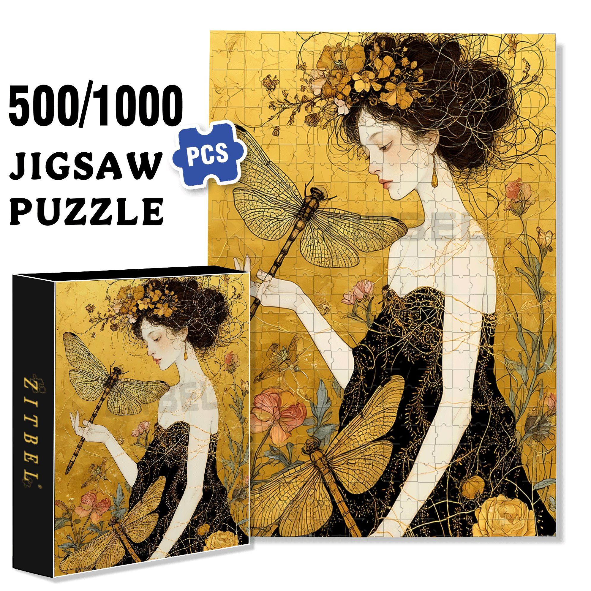 Dragonfly Love 500pcs/1000pcs Jigsaw Puzzle, Scratch-Resistant, Interactive Family Game & Brain-Boosting DIY Decor, Perfect for Halloween, Christmas & New Year Gifts, Family Puzzle Game