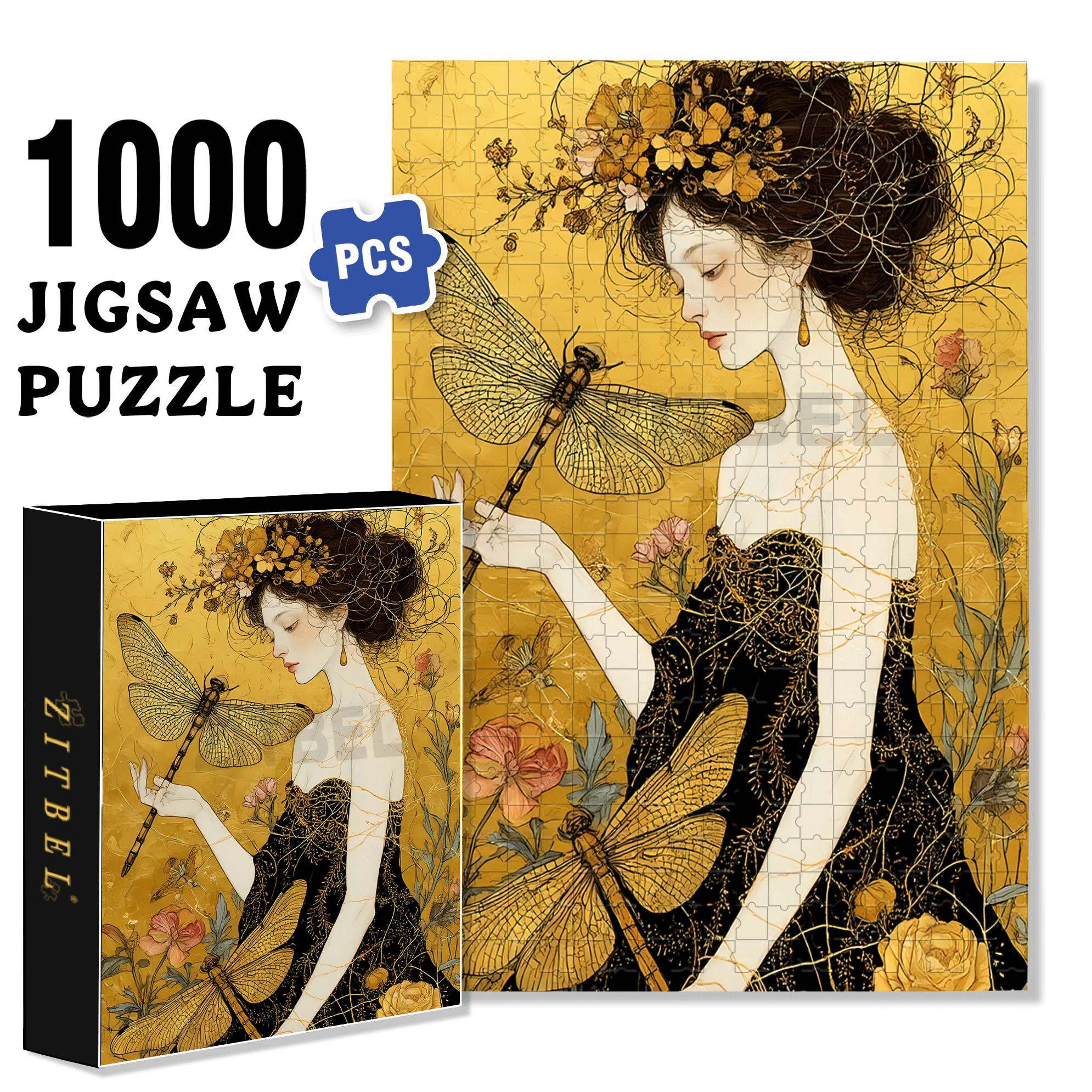 Dragonfly Love 500pcs/1000pcs Jigsaw Puzzle, Scratch-Resistant, Interactive Family Game & Brain-Boosting DIY Decor, Perfect for Halloween, Christmas & New Year Gifts, Family Puzzle Game