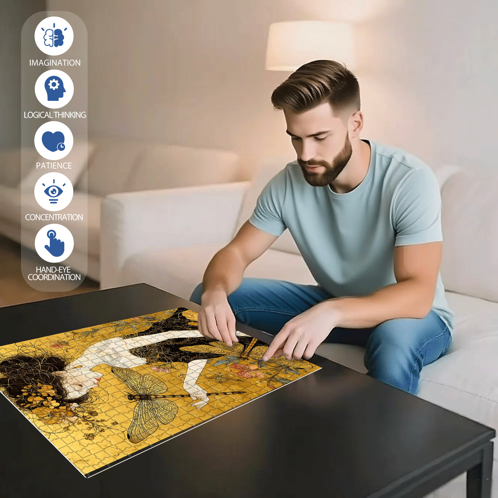 Dragonfly Love 500pcs/1000pcs Jigsaw Puzzle, Scratch-Resistant, Interactive Family Game & Brain-Boosting DIY Decor, Perfect for Halloween, Christmas & New Year Gifts, Family Puzzle Game