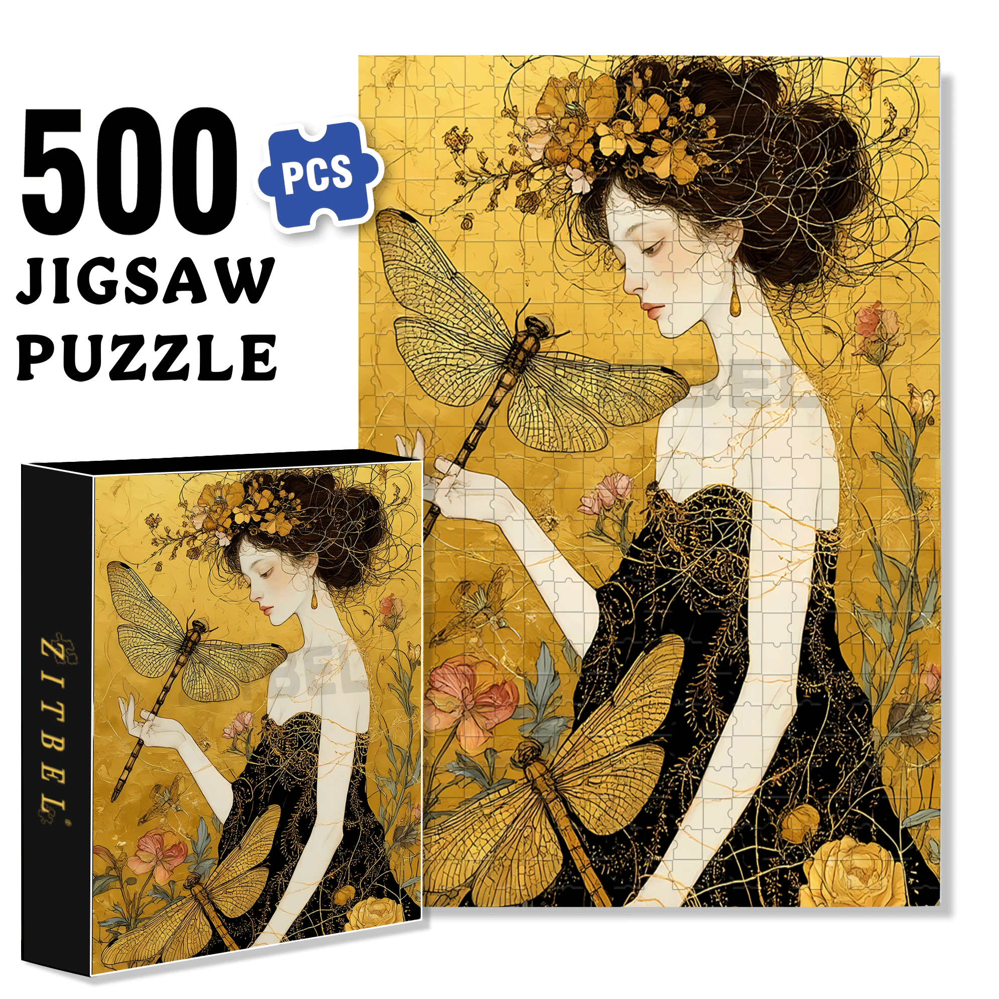 Dragonfly Love 500pcs/1000pcs Jigsaw Puzzle, Scratch-Resistant, Interactive Family Game & Brain-Boosting DIY Decor, Perfect for Halloween, Christmas & New Year Gifts, Family Puzzle Game