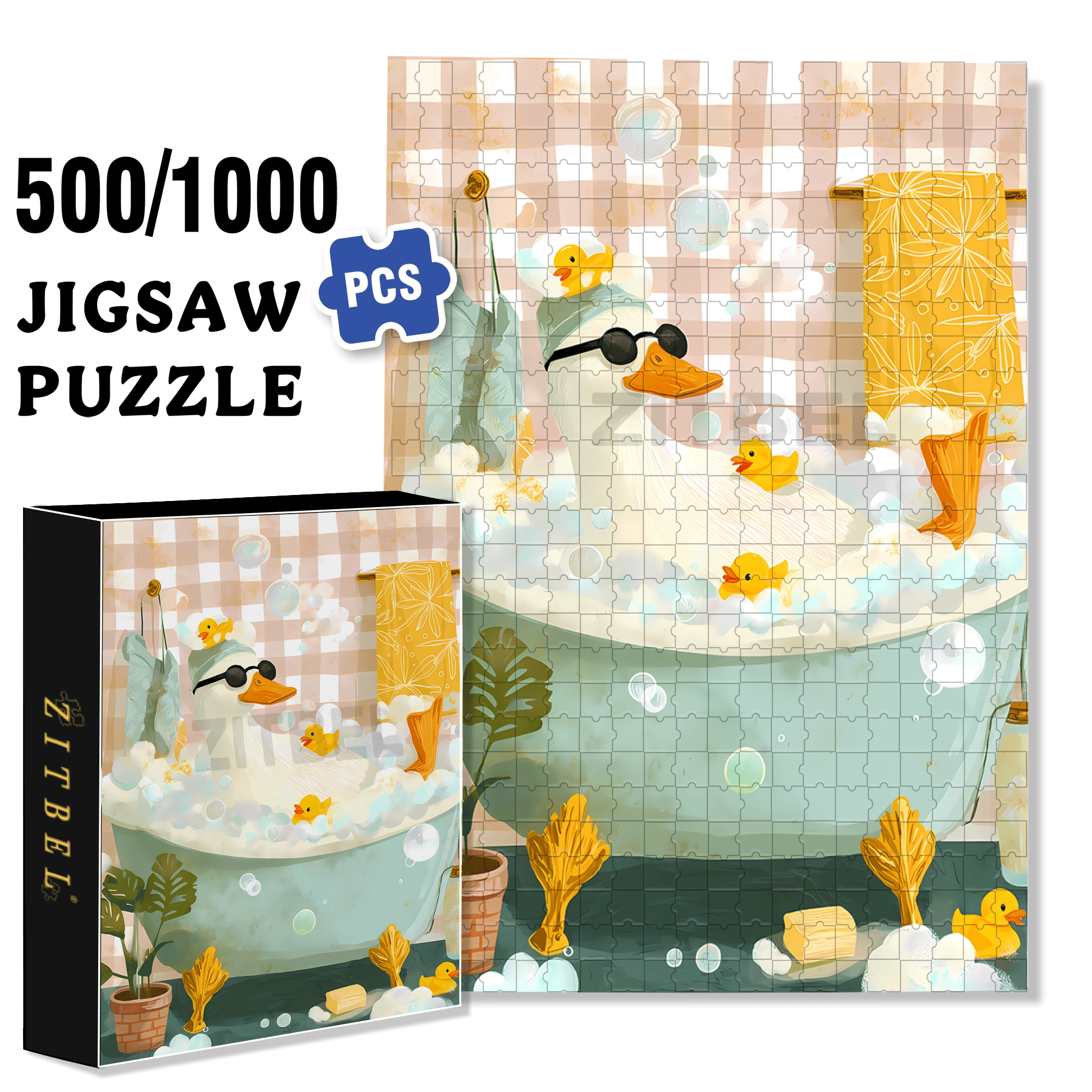 Duck Bubble Bath 500pcs/1000pcs Jigsaw Puzzle, Scratch-Resistant, Interactive Family Game & Brain-Boosting DIY Decor, Perfect for Halloween, Christmas & New Year Gifts, Family Puzzle Game