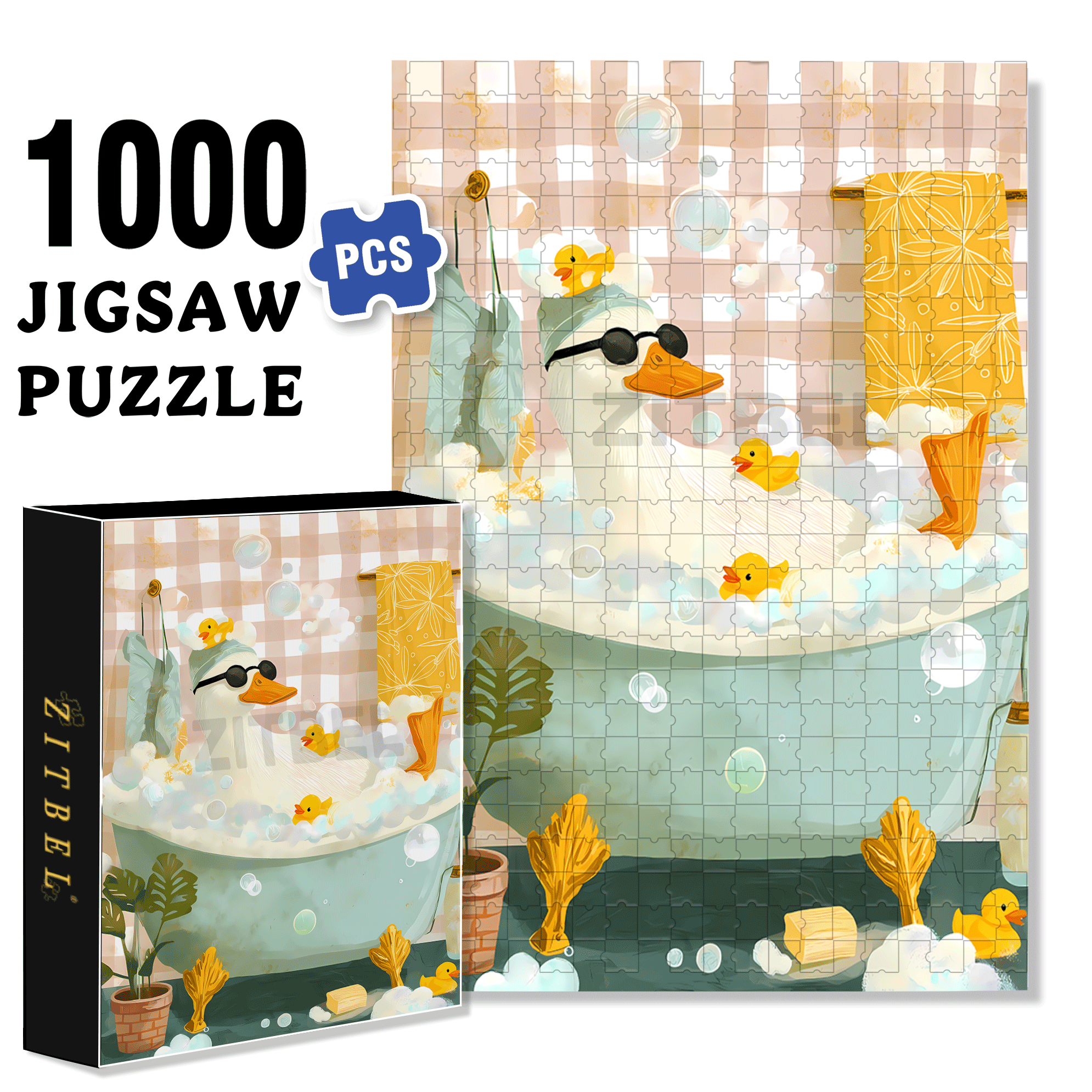Duck Bubble Bath 500pcs/1000pcs Jigsaw Puzzle, Scratch-Resistant, Interactive Family Game & Brain-Boosting DIY Decor, Perfect for Halloween, Christmas & New Year Gifts, Family Puzzle Game