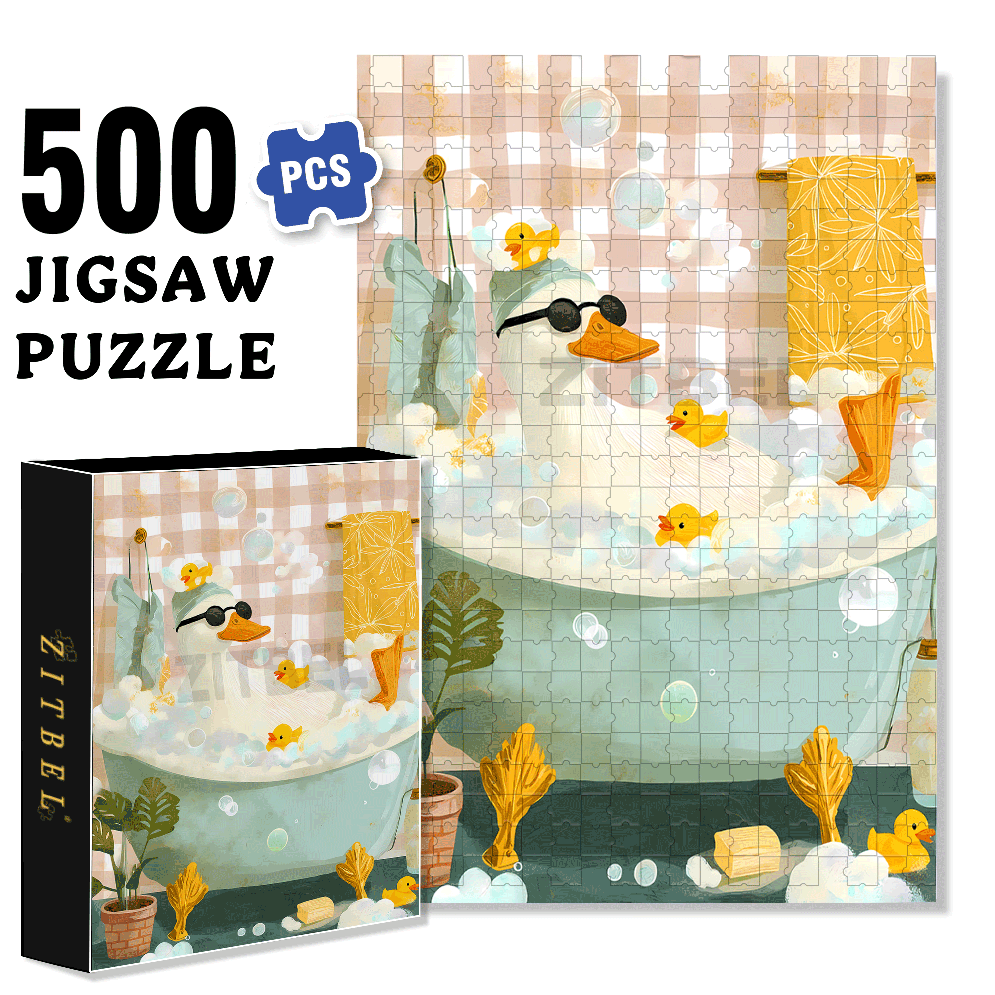 Duck Bubble Bath 500pcs/1000pcs Jigsaw Puzzle, Scratch-Resistant, Interactive Family Game & Brain-Boosting DIY Decor, Perfect for Halloween, Christmas & New Year Gifts, Family Puzzle Game