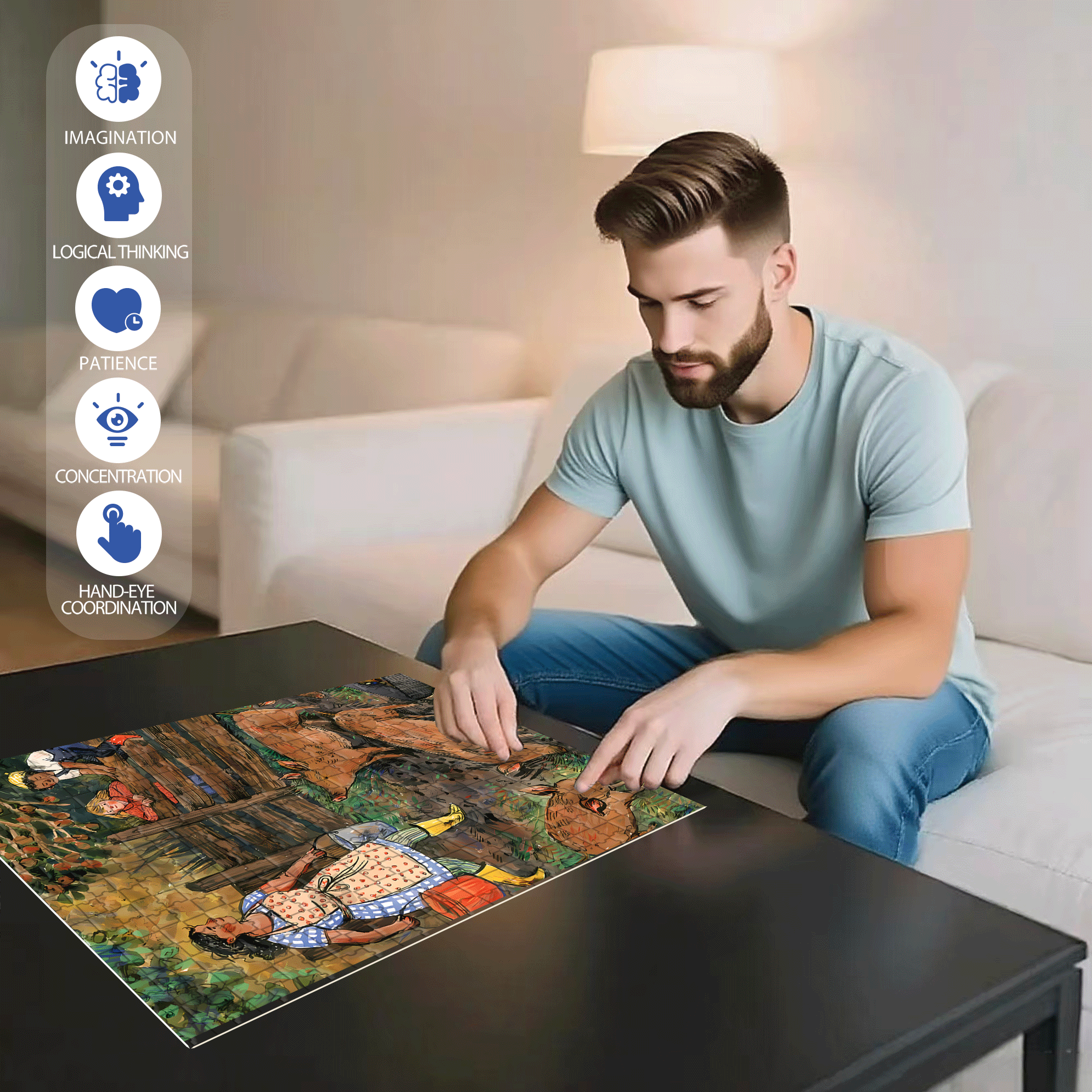Feeding Pigs 500pcs/1000pcs Jigsaw Puzzle, Scratch-Resistant, Interactive Family Game & Brain-Boosting DIY Decor, Perfect for Halloween, Christmas & New Year Gifts, Family Puzzle Game