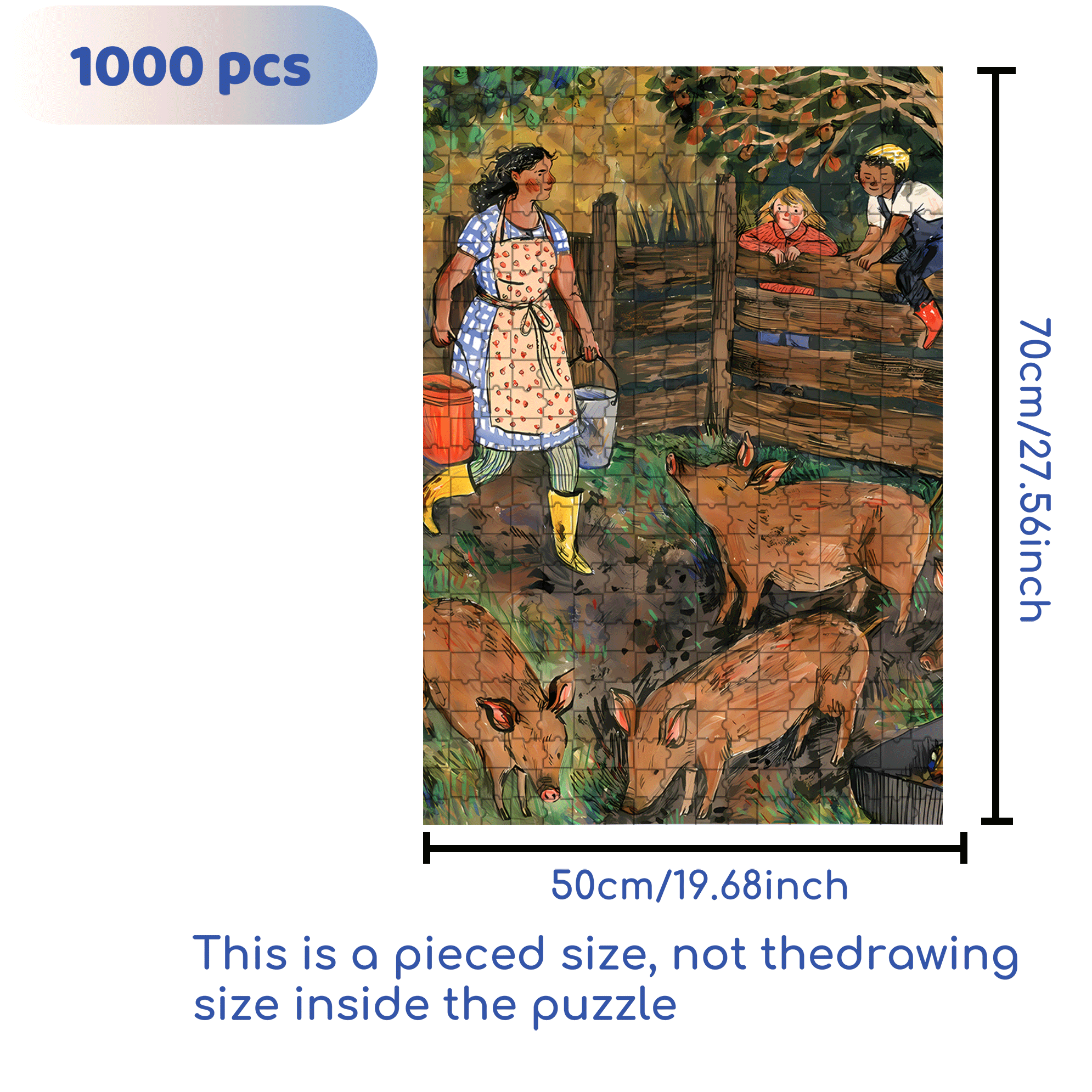 Feeding Pigs 500pcs/1000pcs Jigsaw Puzzle, Scratch-Resistant, Interactive Family Game & Brain-Boosting DIY Decor, Perfect for Halloween, Christmas & New Year Gifts, Family Puzzle Game