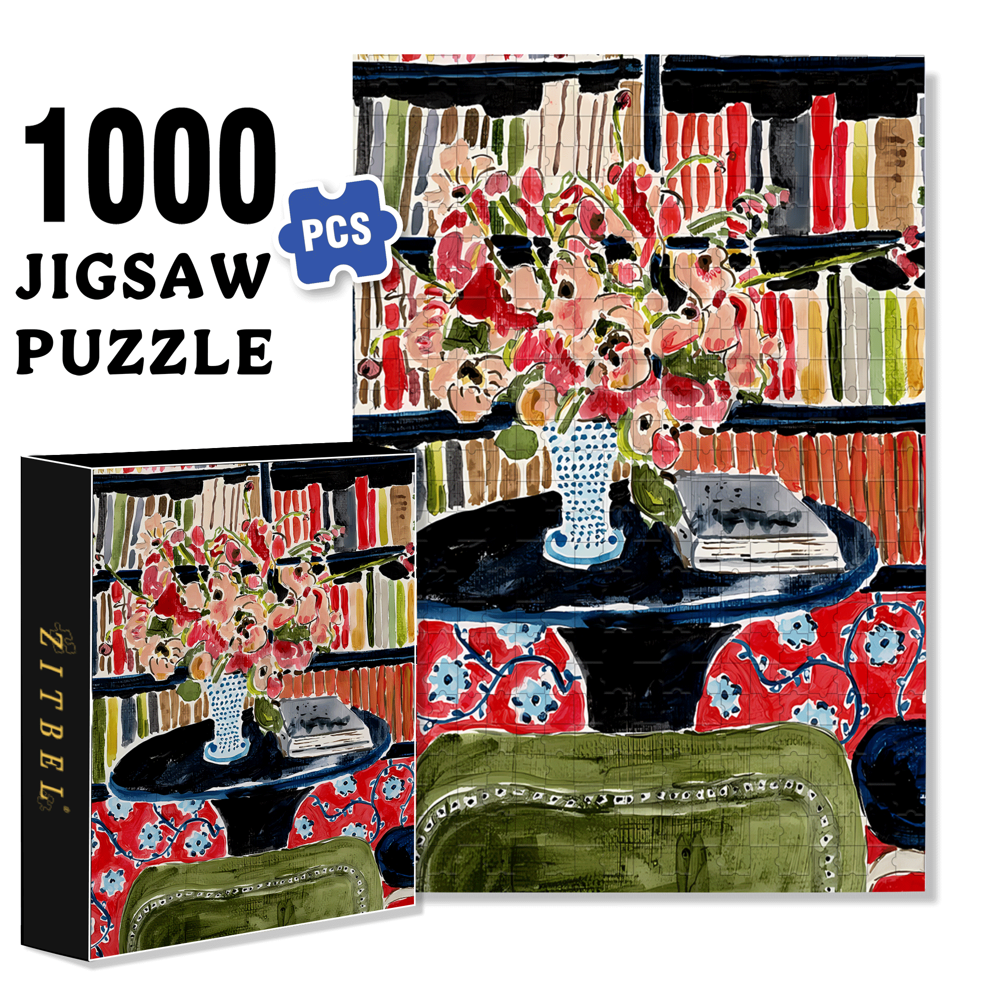 Fresh Flowers In The Study 500pcs/1000pcs Jigsaw Puzzle, Scratch-Resistant, Interactive Family Game & Brain-Boosting DIY Decor, Perfect for Halloween, Christmas & New Year Gifts, Family Puzzle Game